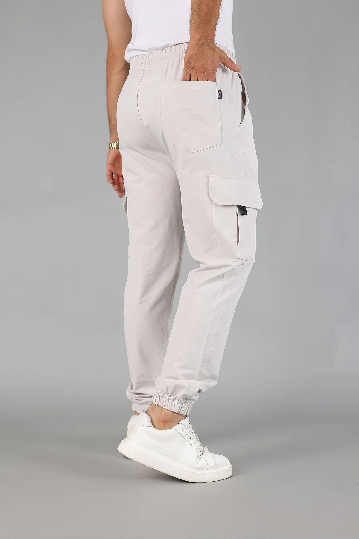 Erkek Kargo Cepli Fermuar Detaylı Jogger Gri Paraşüt Pantolon