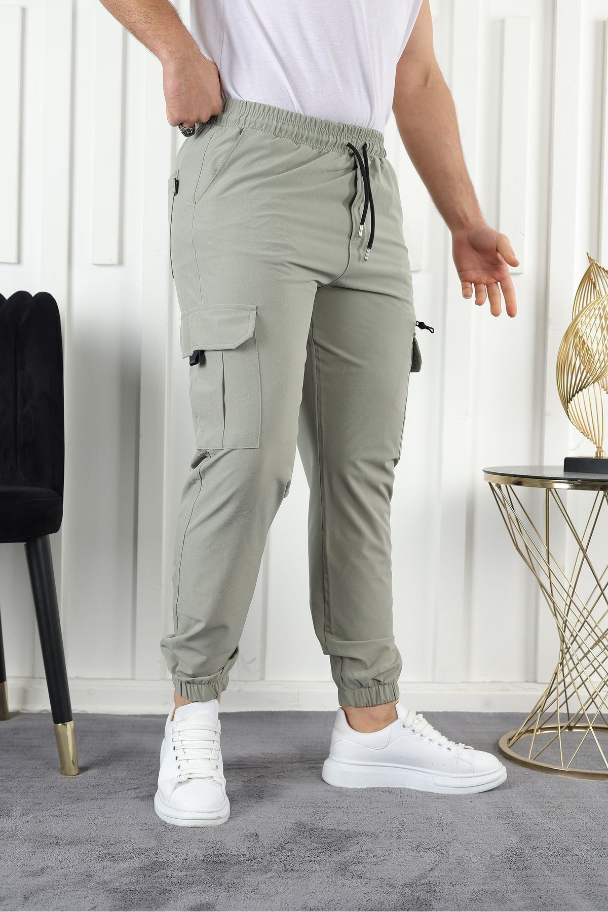 Paraşüt Kumaş Lastik Paça Kargo Cepli Fermuar Detaylı Dar Kesim Jogger Pantolon