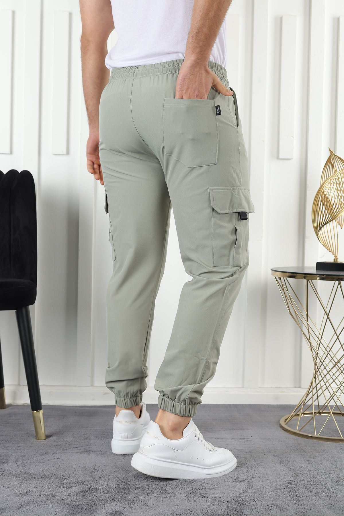 Paraşüt Kumaş Lastik Paça Kargo Cepli Fermuar Detaylı Dar Kesim Jogger Pantolon