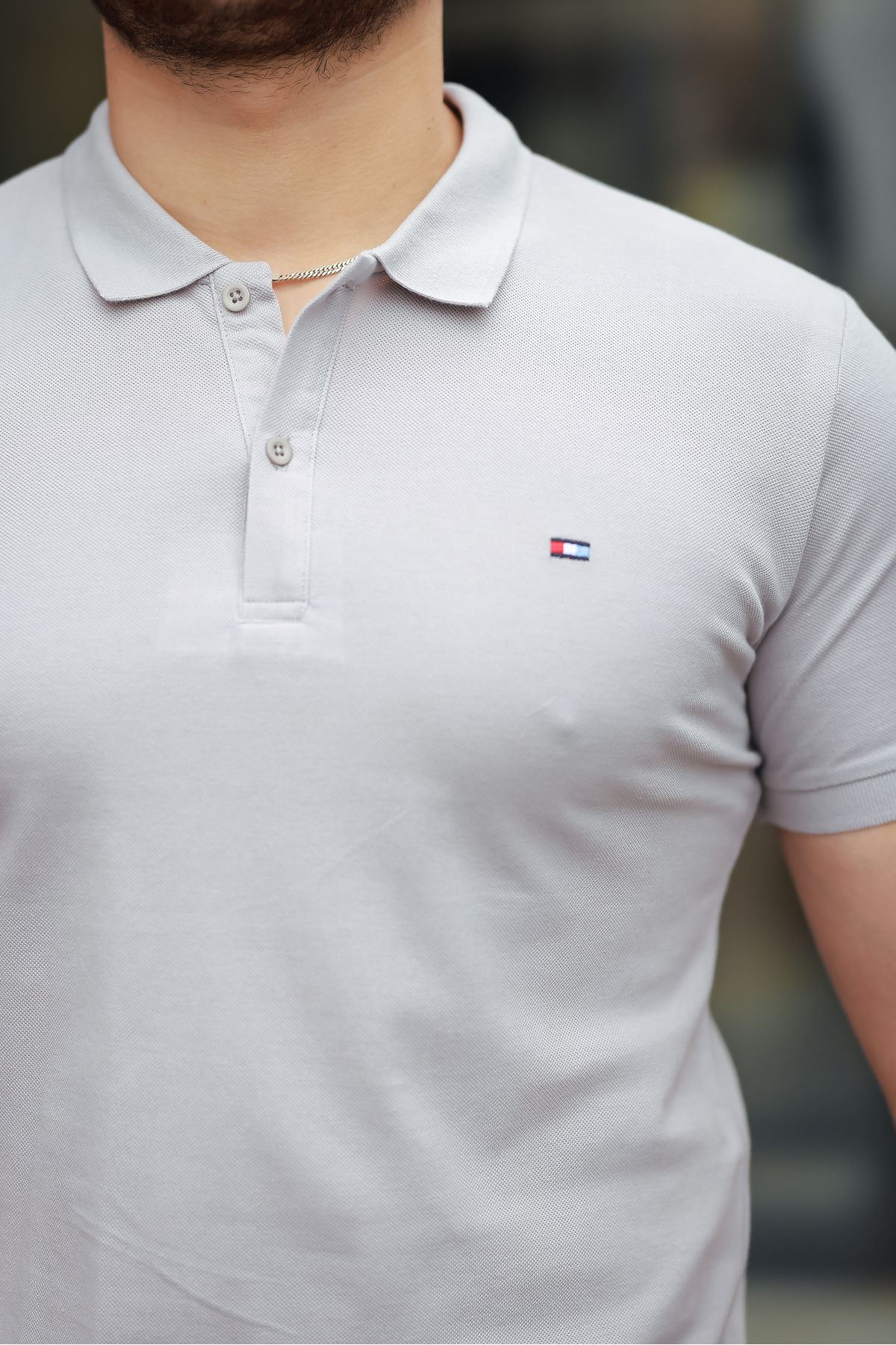 Erkek Kıvrılmaz Polo Yaka Cepsiz Slim Fit Dar Kesim T-Shirt