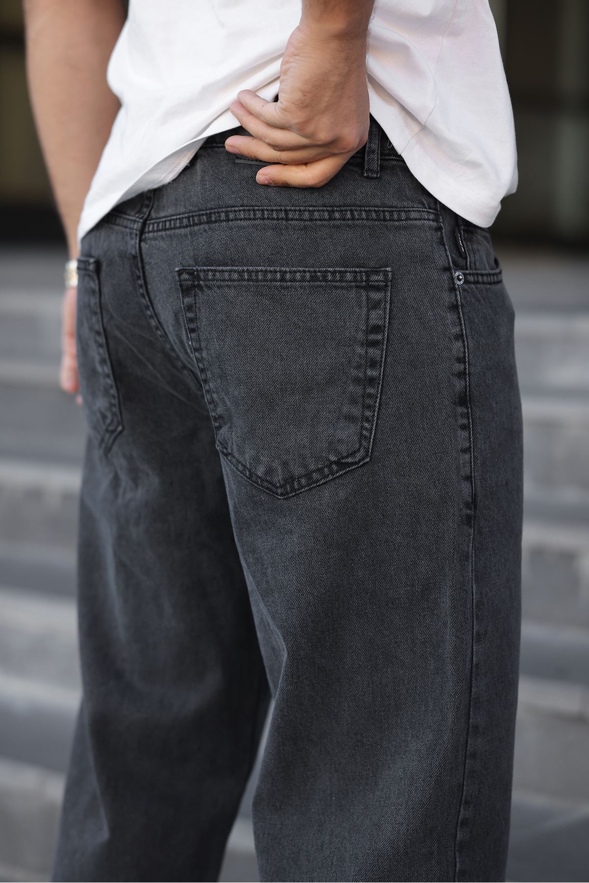 Erkek Bol Paça Basic Yüksek Bel Füme Baggy Pantolon