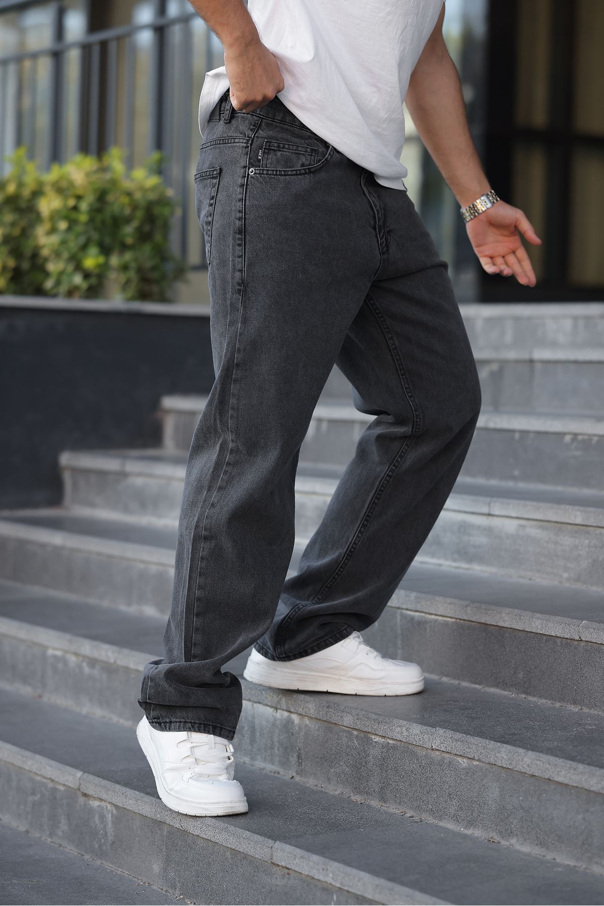 Erkek Bol Paça Basic Yüksek Bel Füme Baggy Pantolon