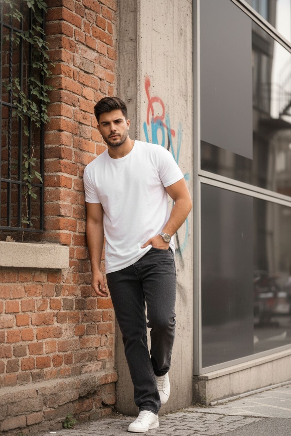 Erkek Bol Paça Basic Yüksek Bel Antrasit Baggy Pantolon