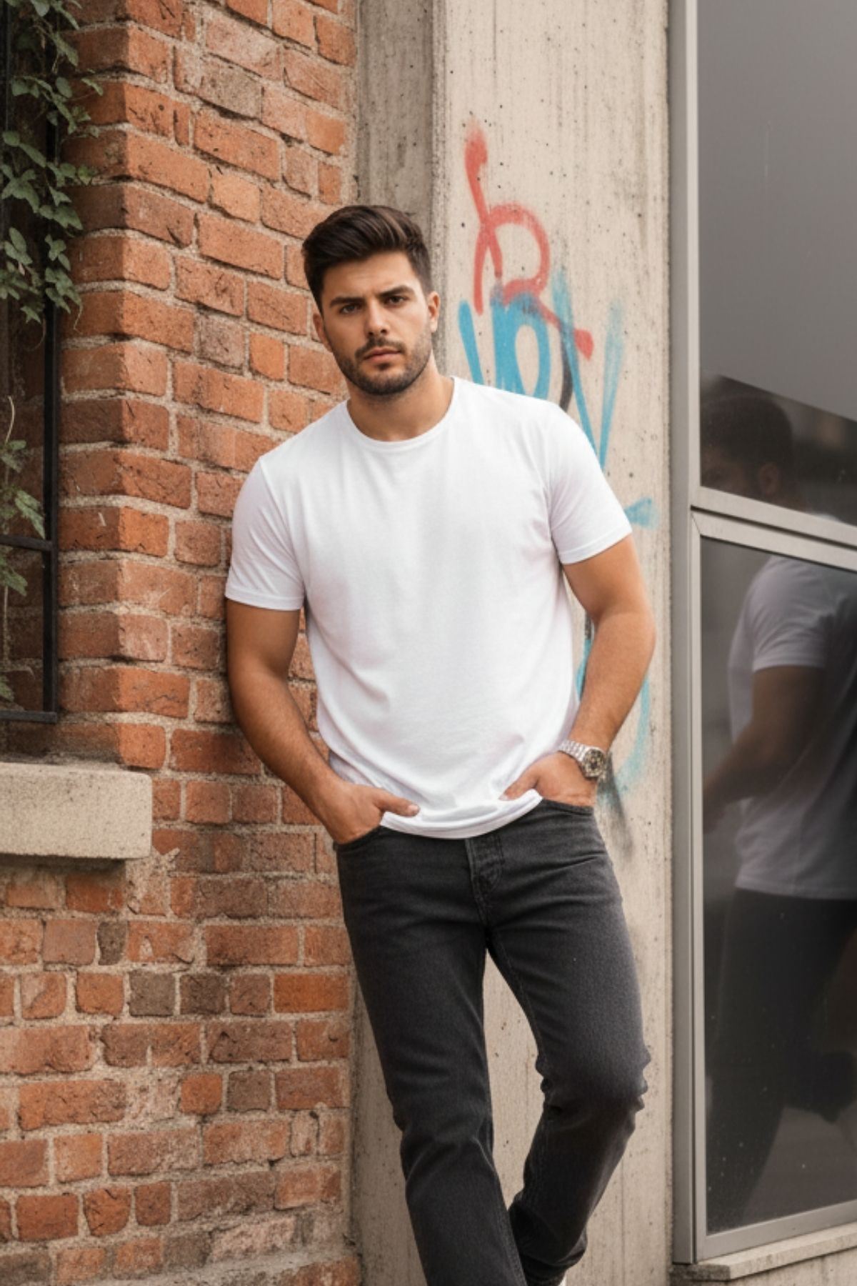 Erkek Bol Paça Basic Yüksek Bel Antrasit Baggy Pantolon