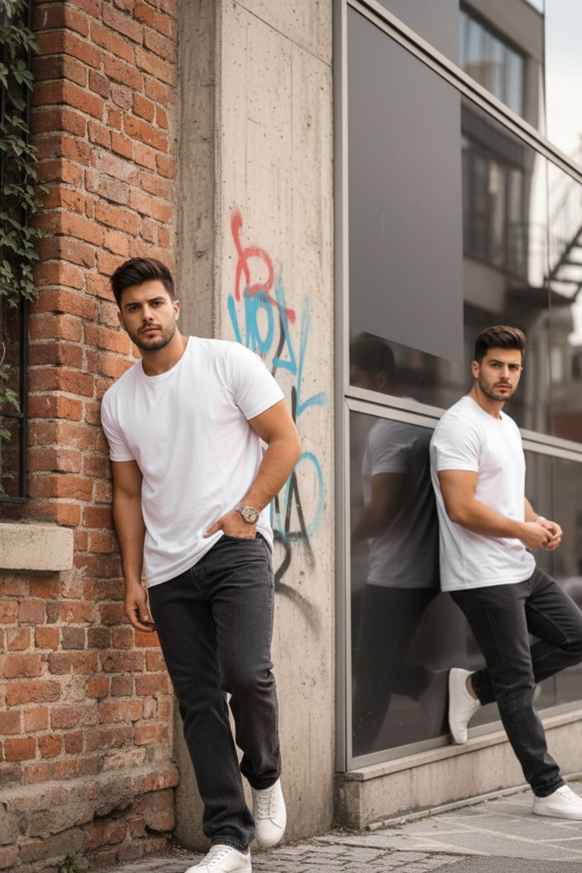 Erkek Bol Paça Basic Yüksek Bel Antrasit Baggy Pantolon