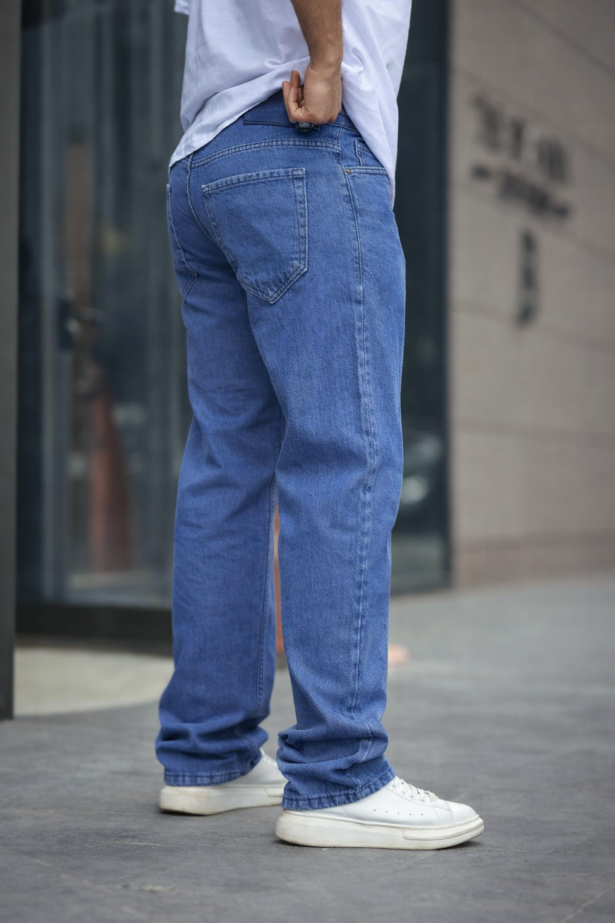 Erkek Bol Paça Basic Yüksek Bel K.Mavi Baggy Pantolon