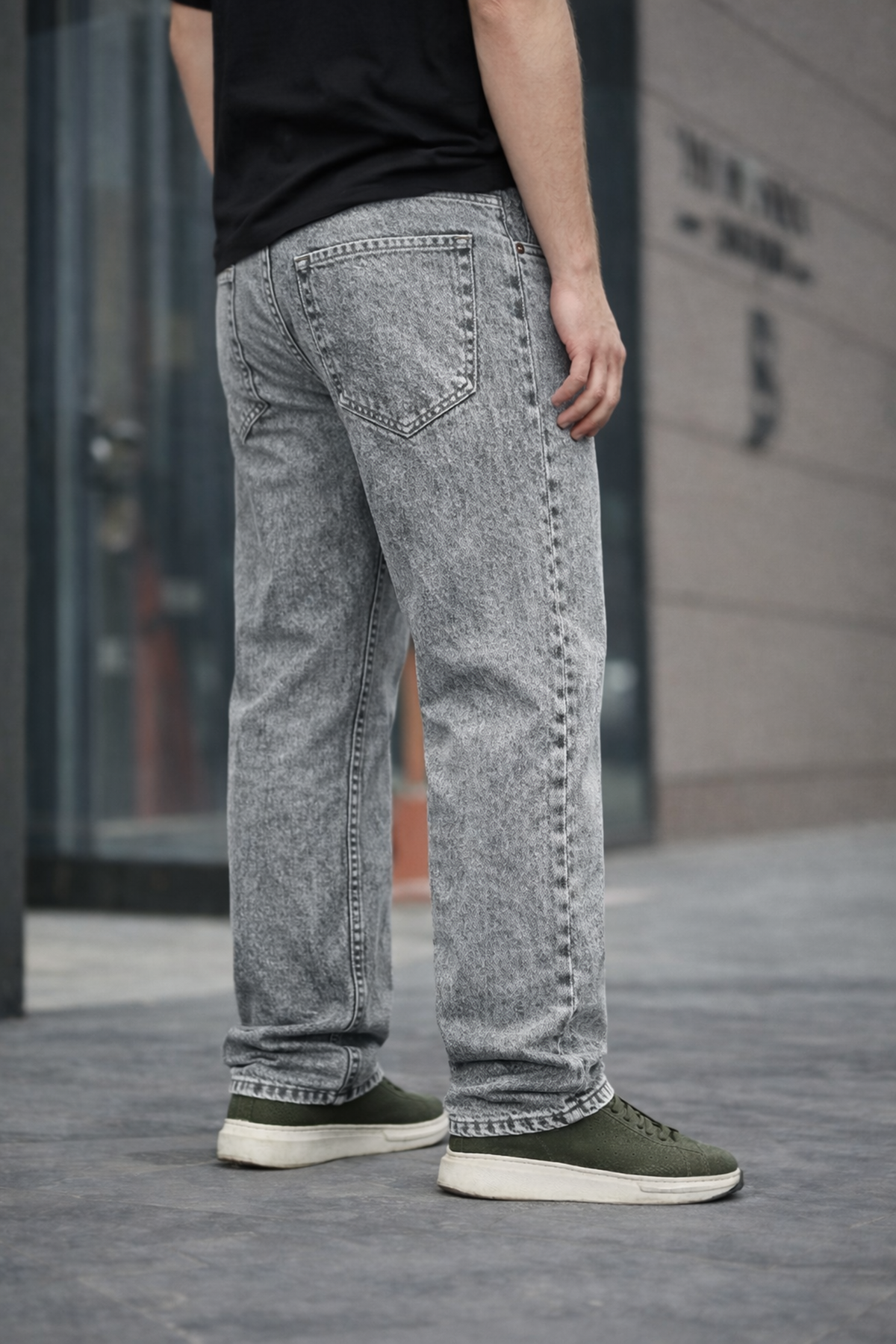 Erkek Bol Paça Basic Yüksek Bel A.Gri Baggy Pantolon