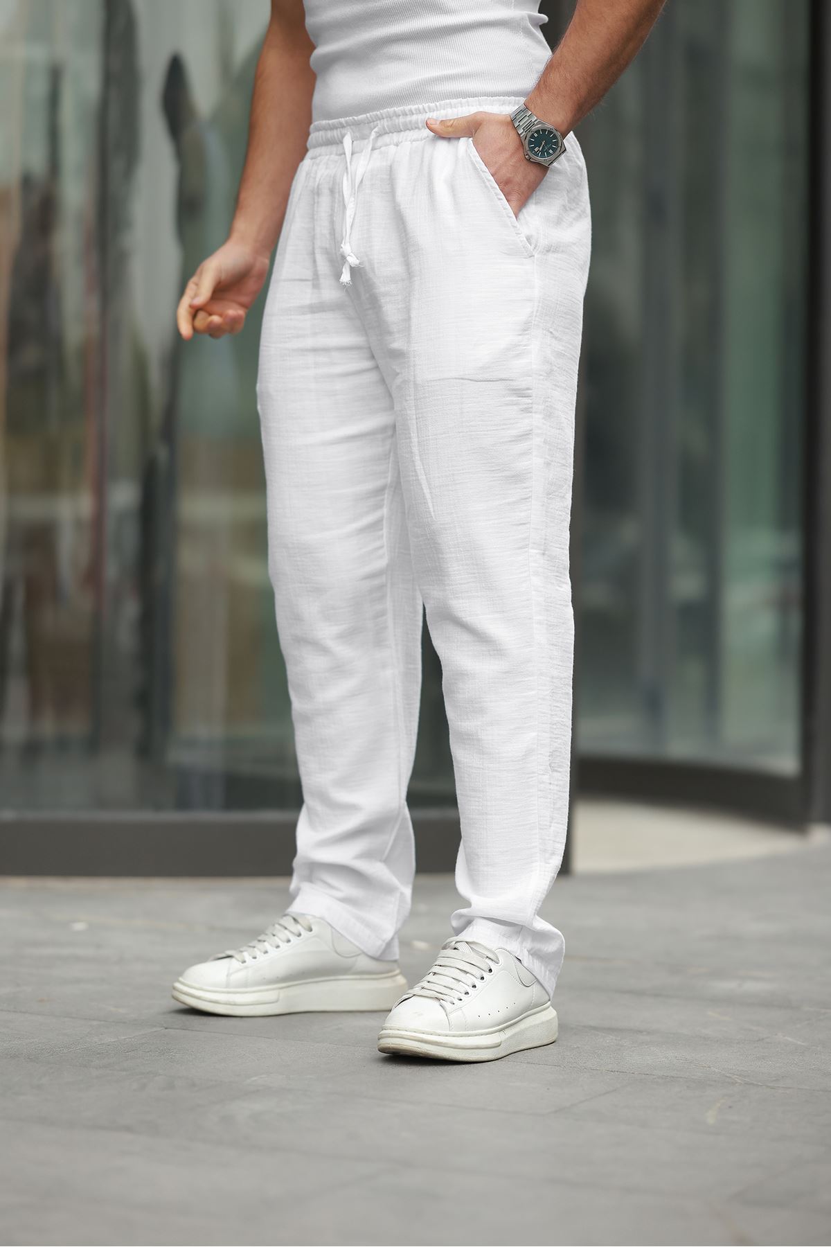 Keten Bağcıklı Jogger Pantolon
