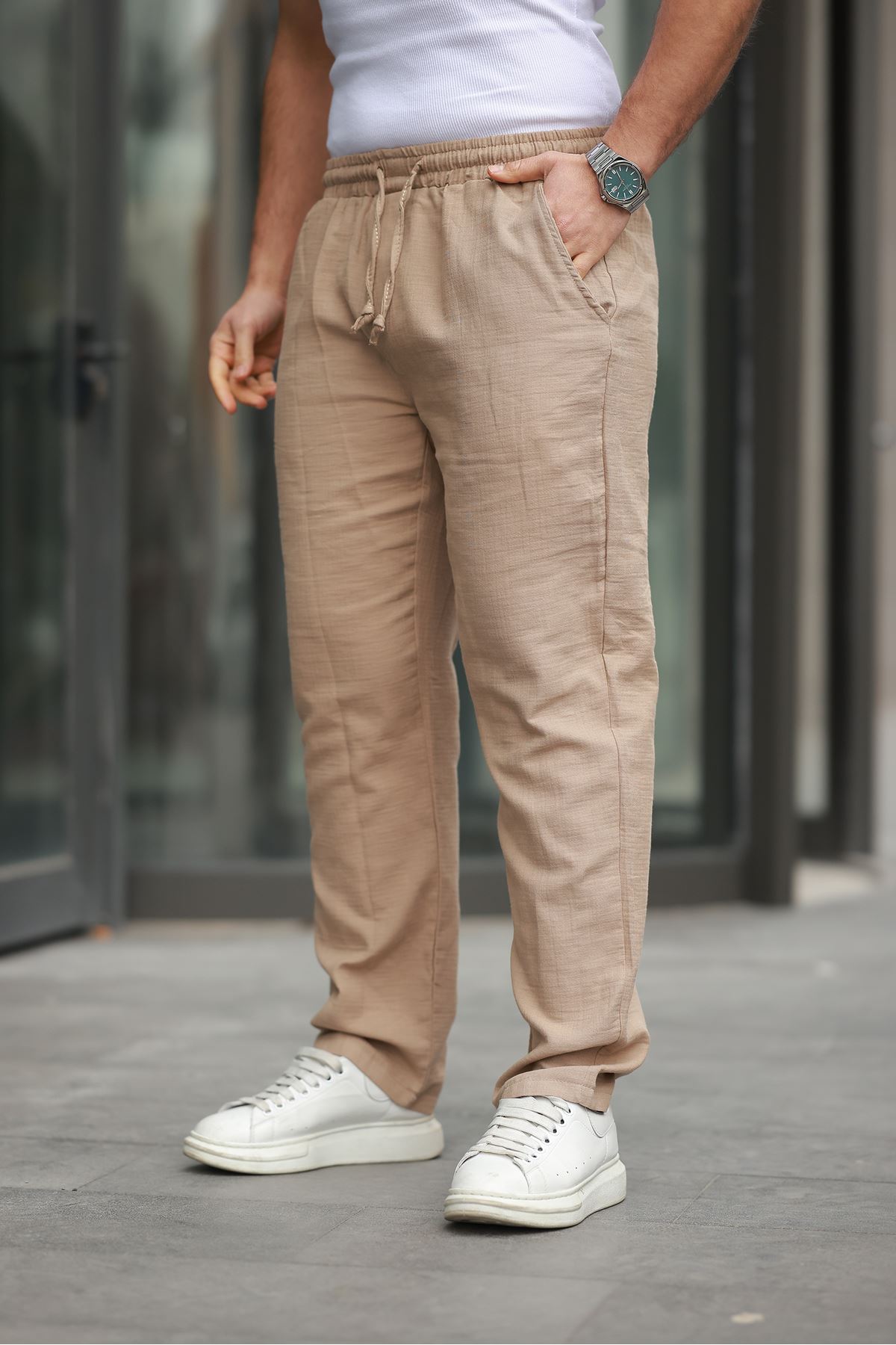 Keten Bağcıklı Jogger Pantolon