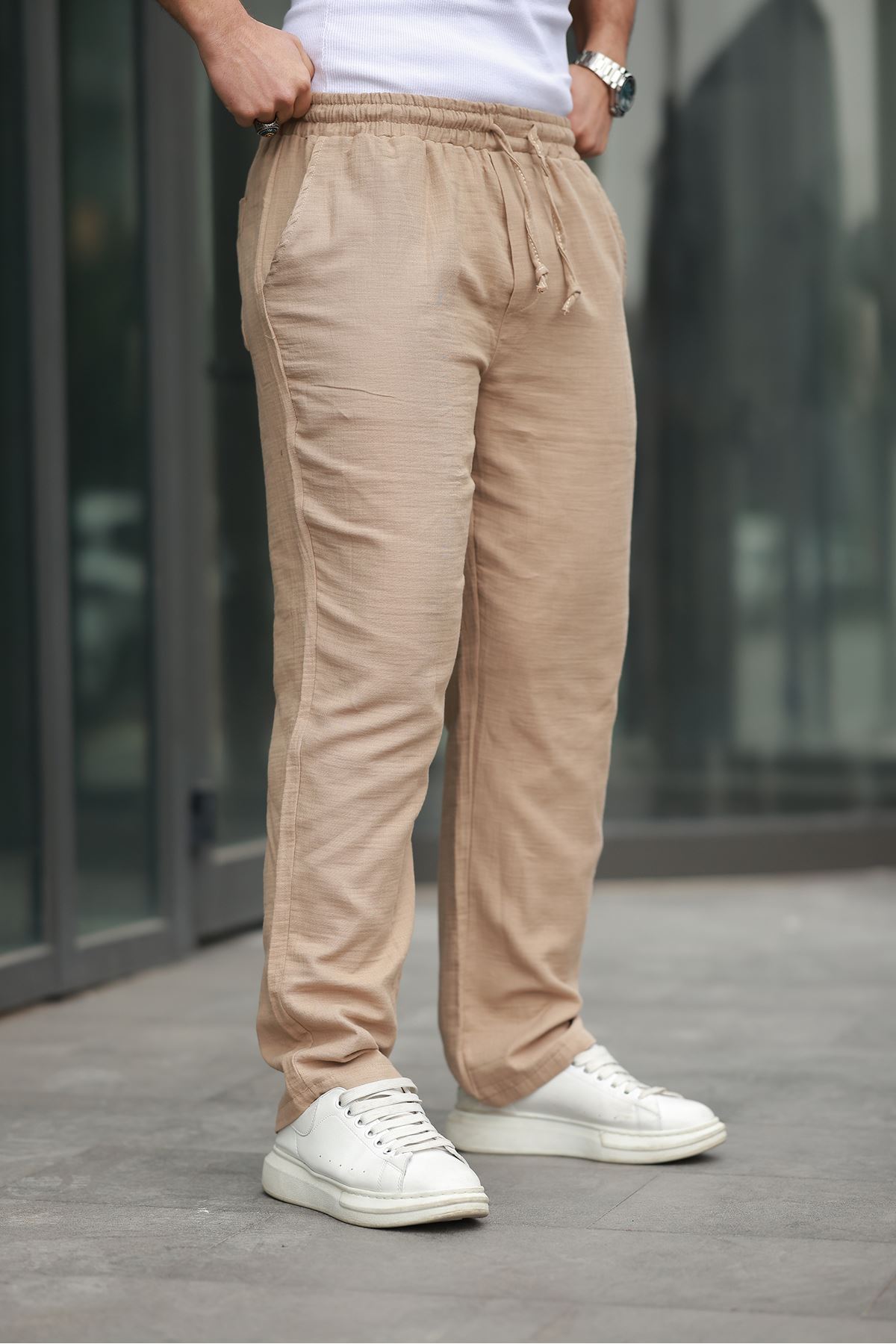 Keten Bağcıklı Jogger Pantolon