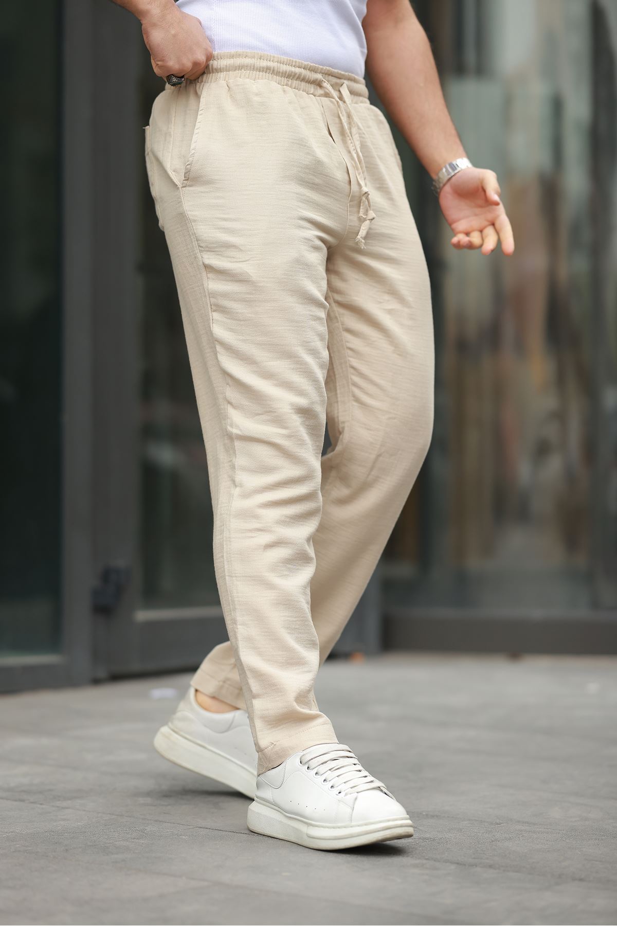 Keten Bağcıklı Jogger Pantolon