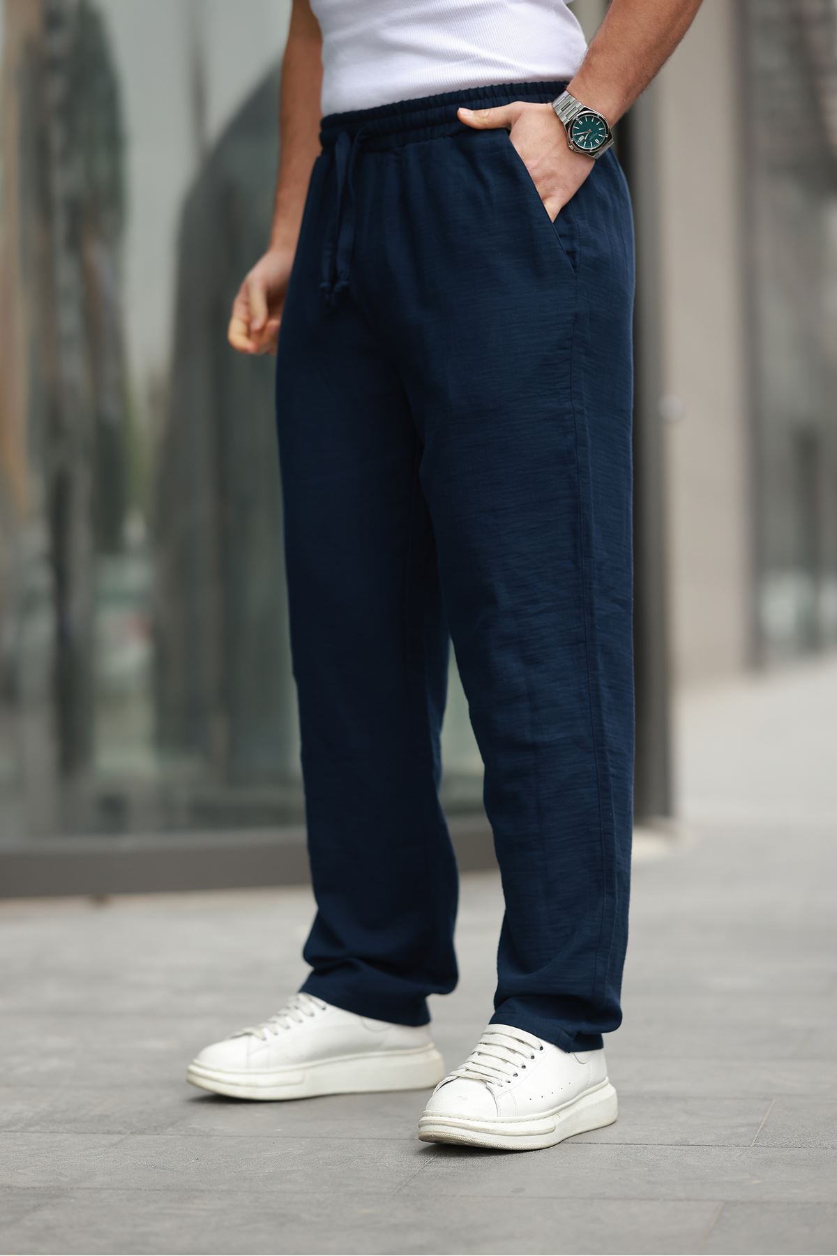 Keten Bağcıklı Jogger Pantolon