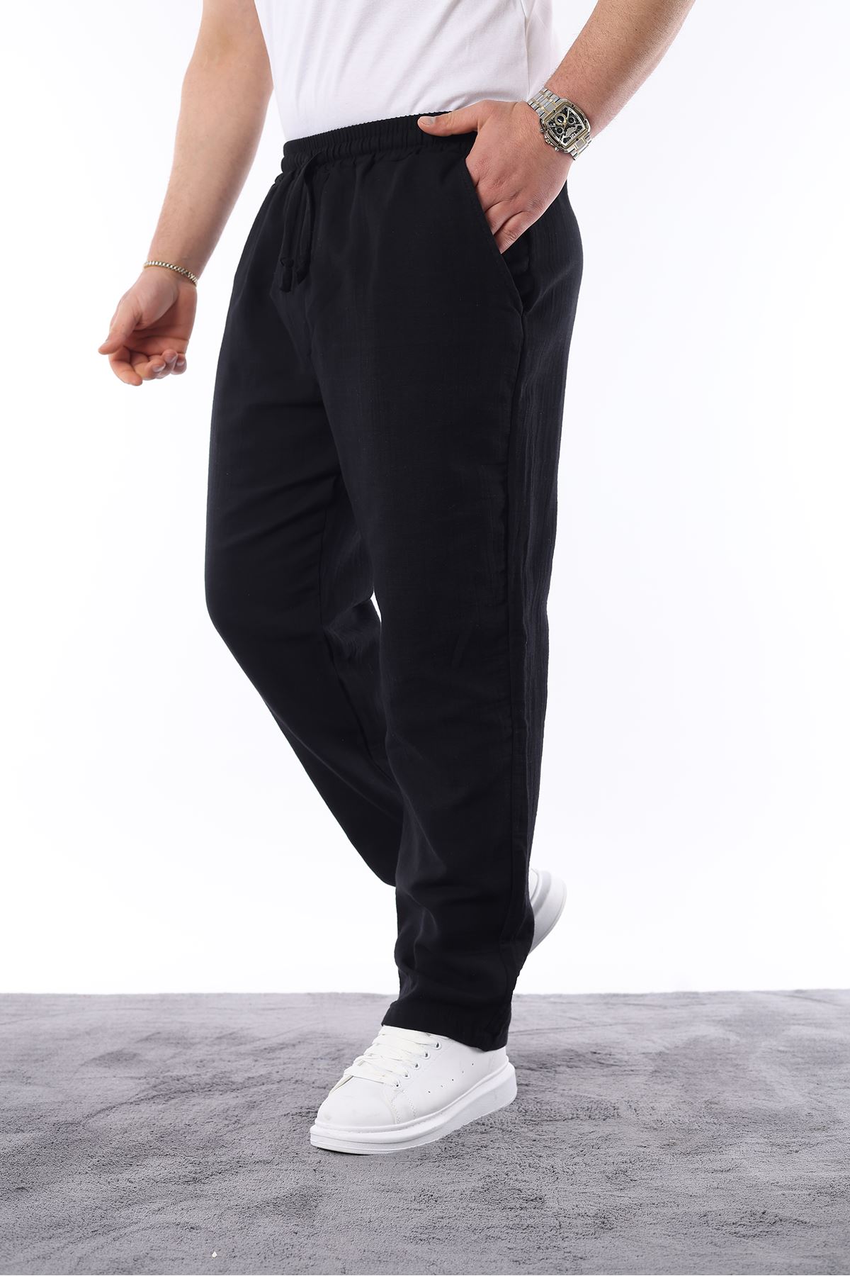 Keten Bağcıklı Jogger Pantolon
