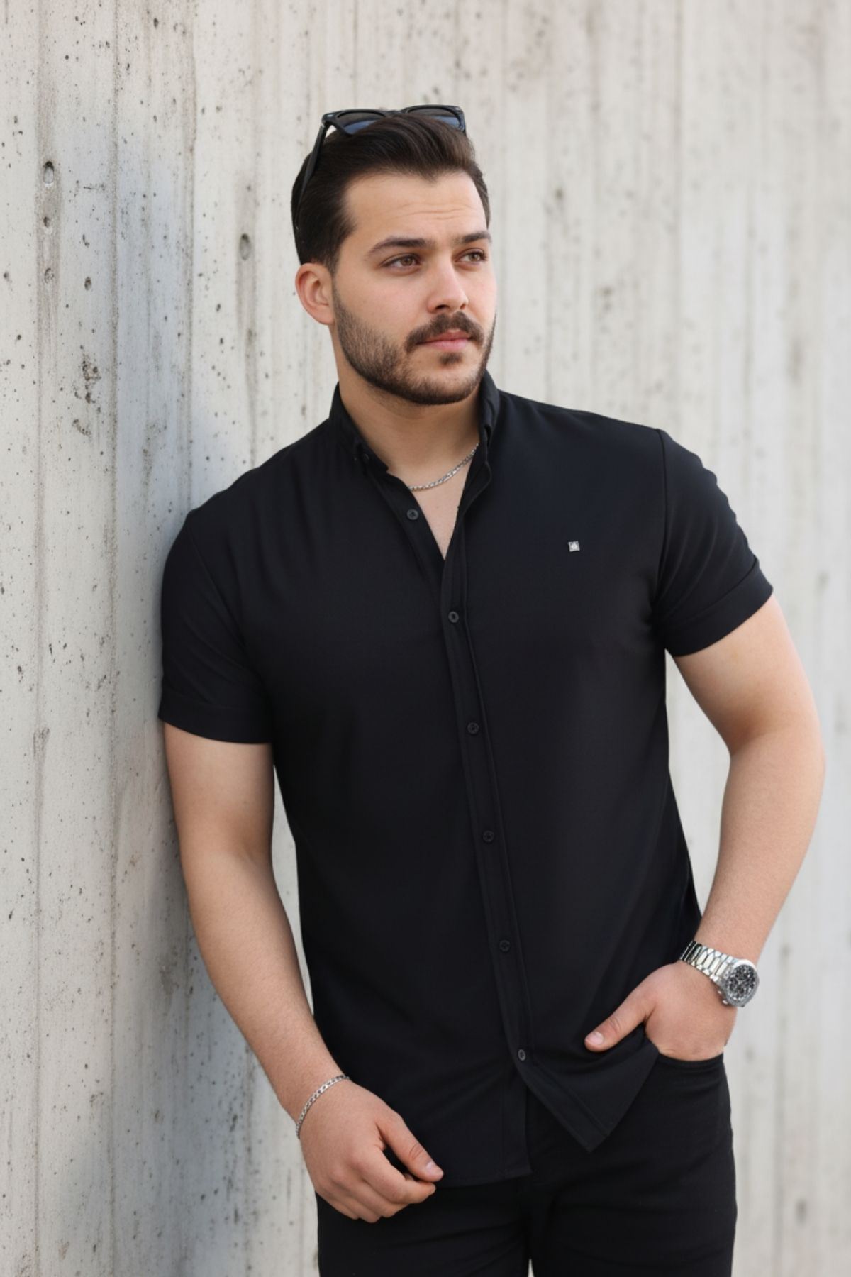 Erkek Kısa Kollu Slim Fit Yazlık Basic Şık Gömlek