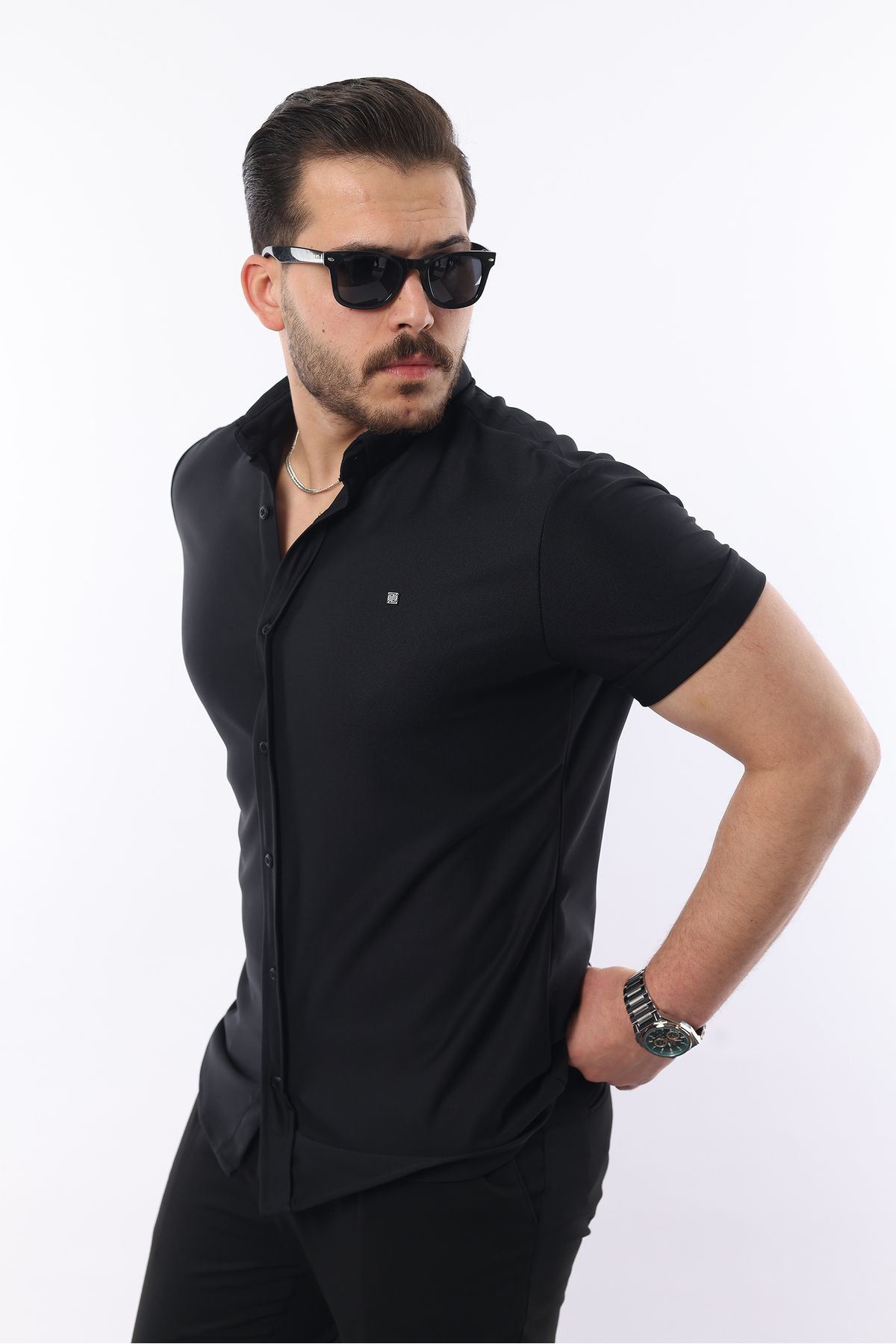 Erkek Kısa Kollu Slim Fit Yazlık Basic Şık Gömlek