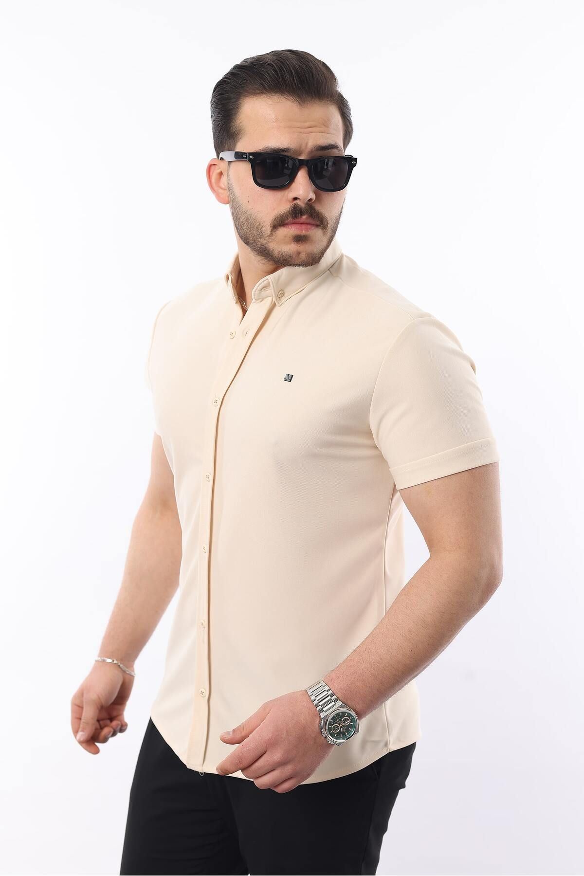 Erkek Kısa Kollu Slim Fit Yazlık Basic Şık Gömlek