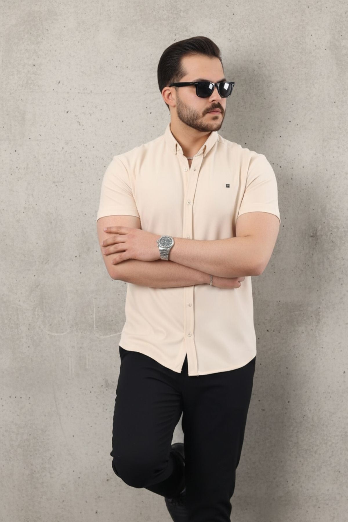 Erkek Kısa Kollu Slim Fit Yazlık Basic Şık Gömlek