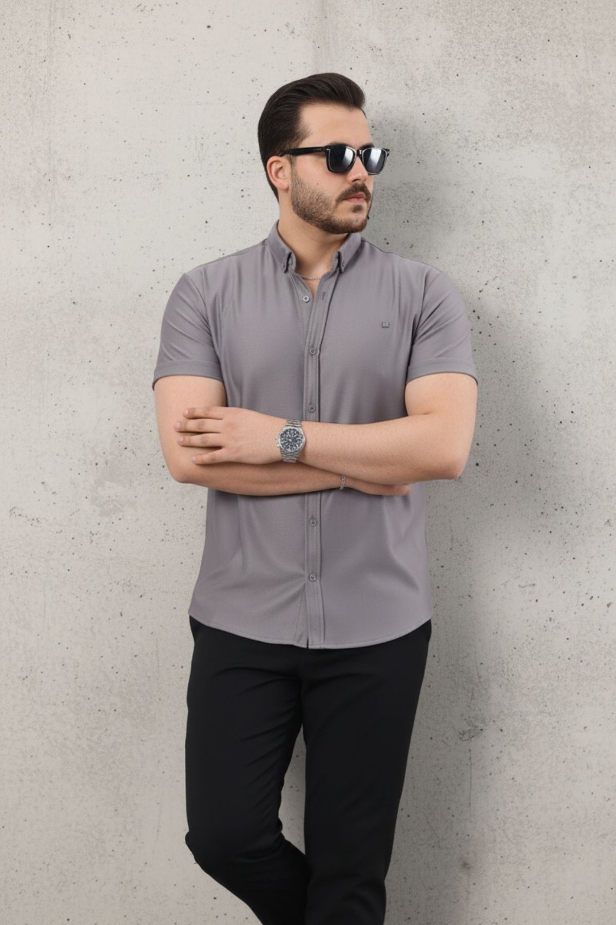 Erkek Kısa Kollu Slim Fit Yazlık Basic Şık Gömlek