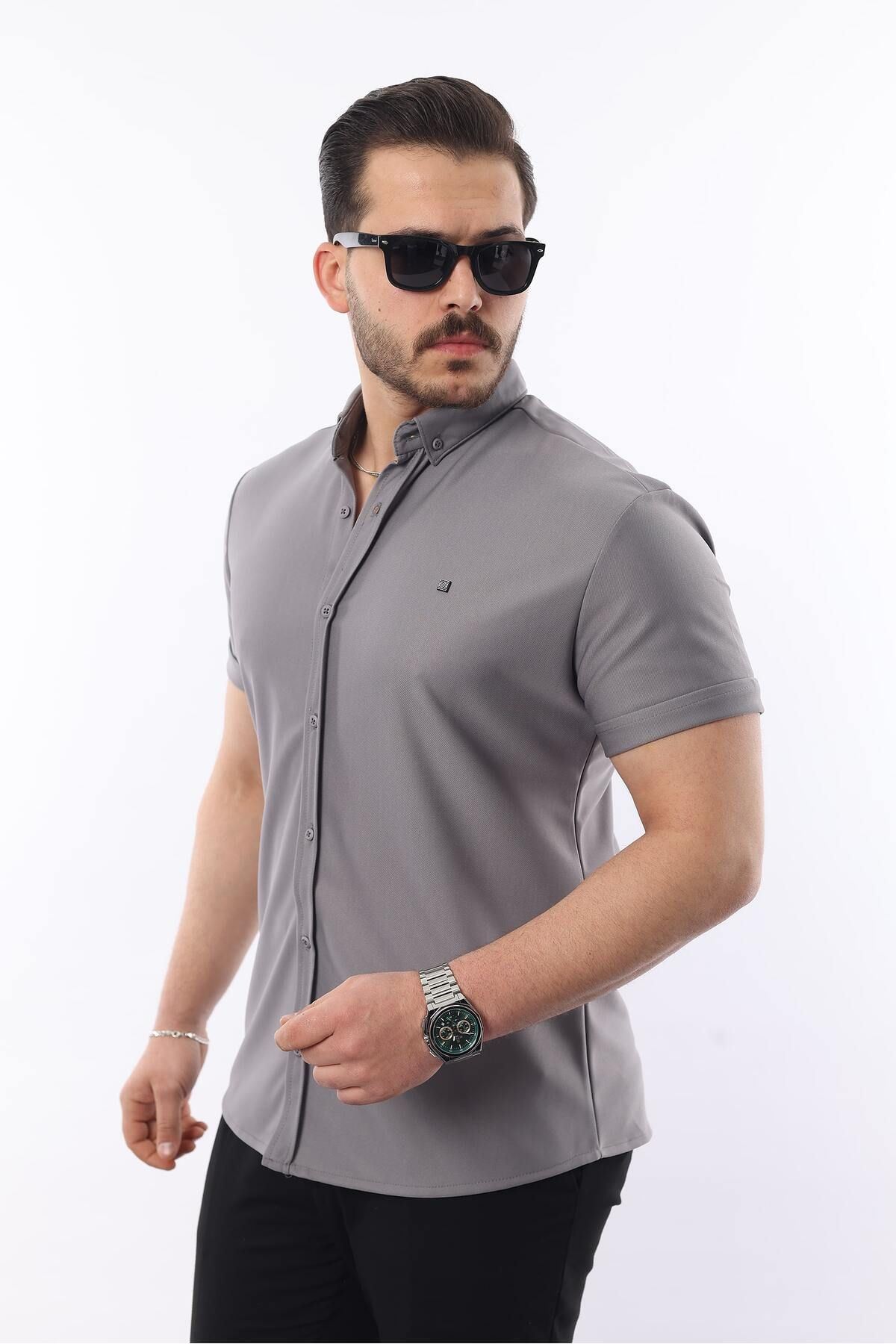 Erkek Kısa Kollu Slim Fit Yazlık Basic Şık Gömlek