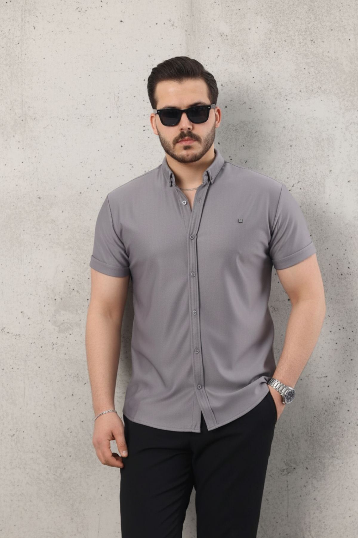 Erkek Kısa Kollu Slim Fit Yazlık Basic Şık Gömlek