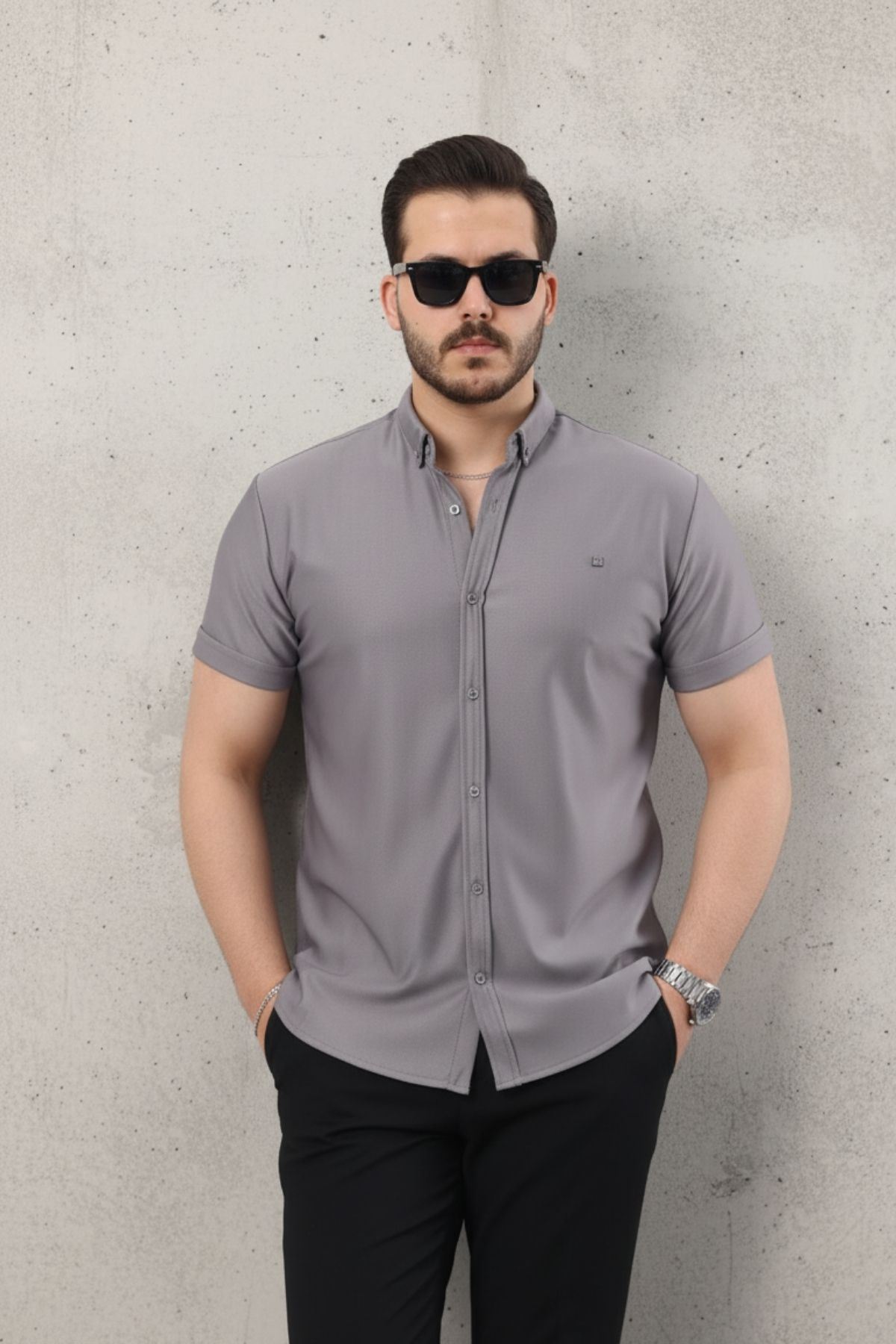 Erkek Kısa Kollu Slim Fit Yazlık Basic Şık Gömlek