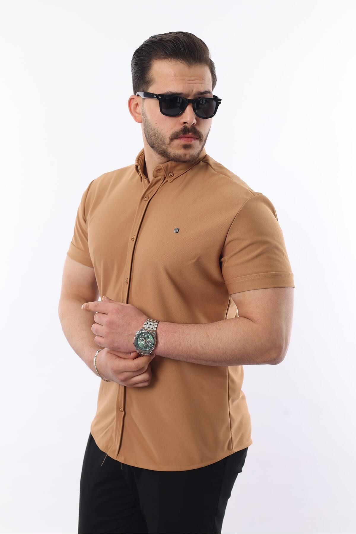 Erkek Kısa Kollu Slim Fit Yazlık Basic Şık Gömlek