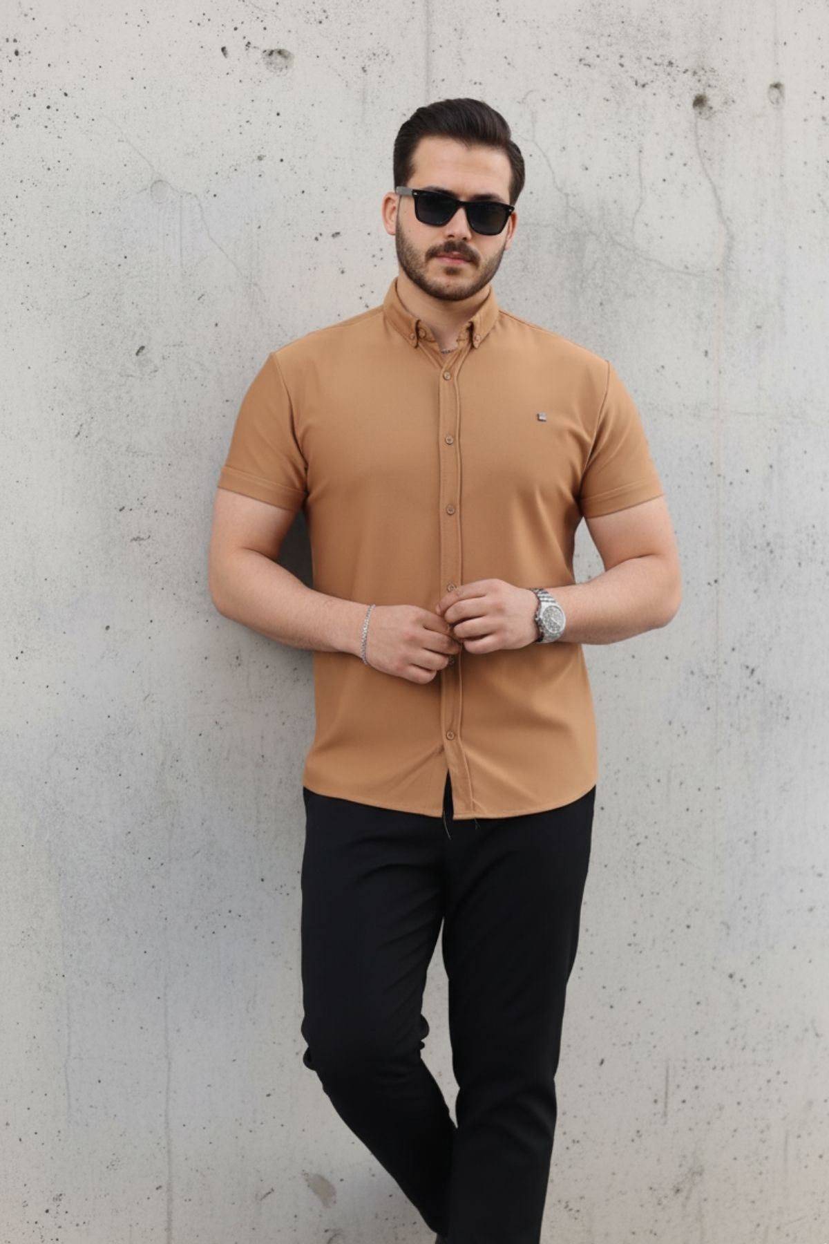 Erkek Kısa Kollu Slim Fit Yazlık Basic Şık Gömlek