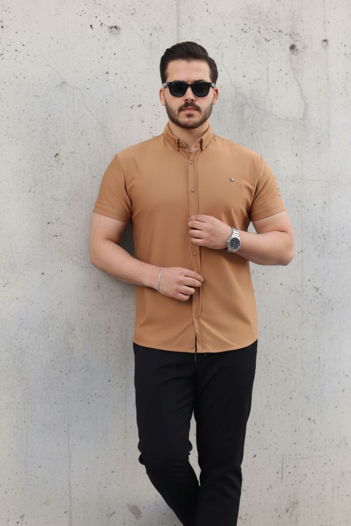 Erkek Kısa Kollu Slim Fit Yazlık Basic Şık Gömlek