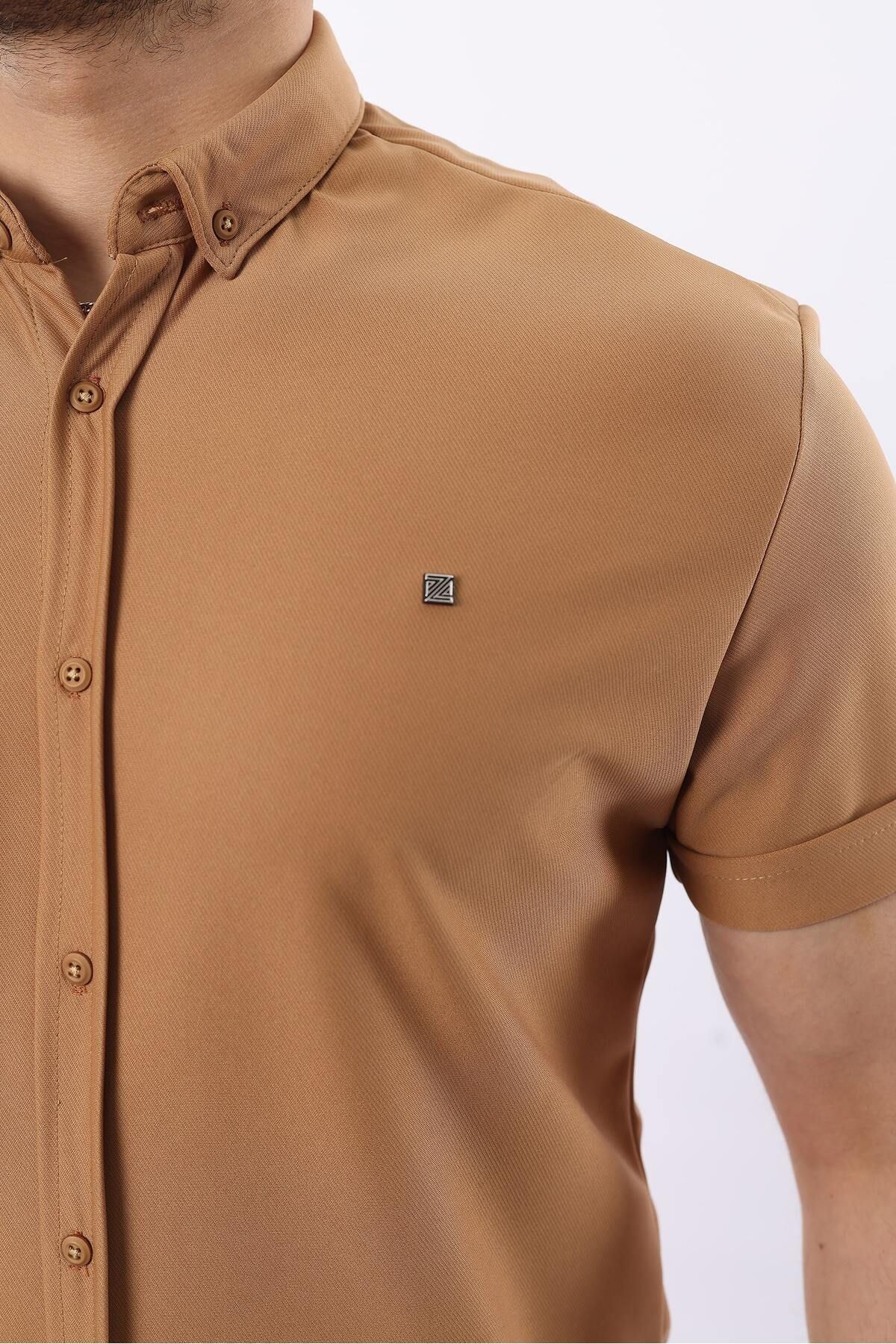 Erkek Kısa Kollu Slim Fit Yazlık Basic Şık Gömlek