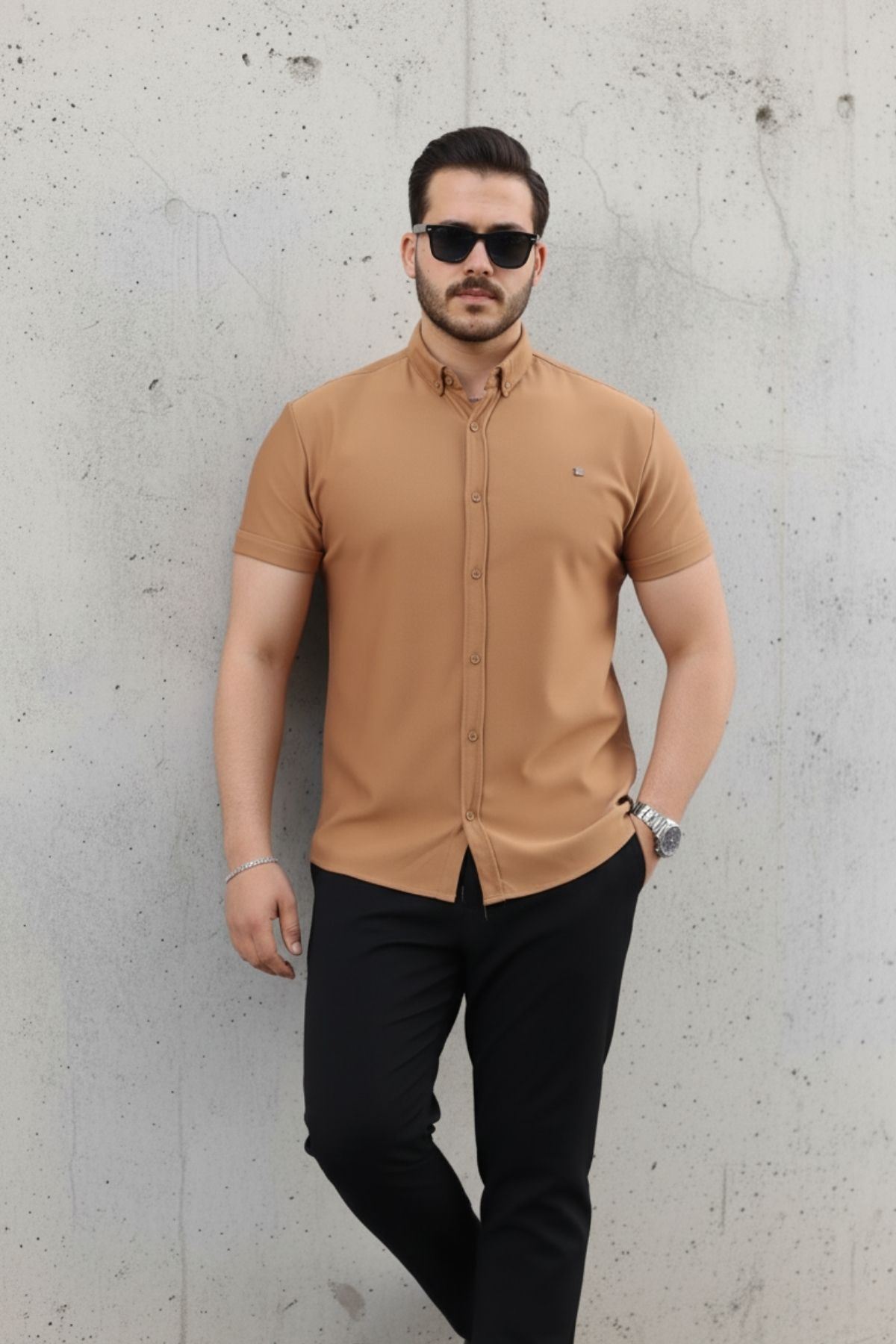 Erkek Kısa Kollu Slim Fit Yazlık Basic Şık Gömlek