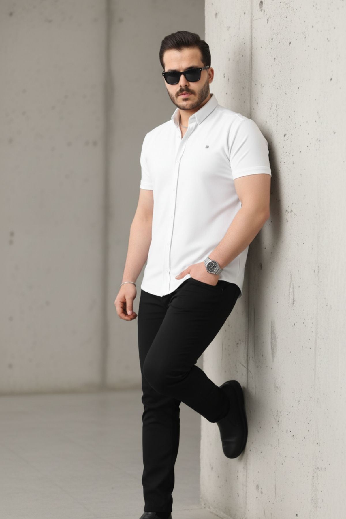 Erkek Kısa Kollu Slim Fit Yazlık Basic Şık Gömlek