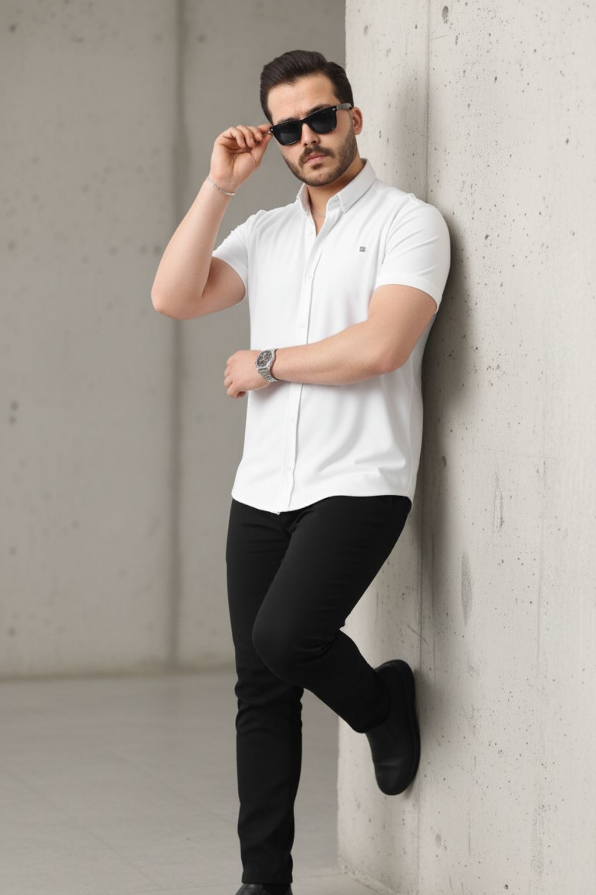 Erkek Kısa Kollu Slim Fit Yazlık Basic Şık Gömlek