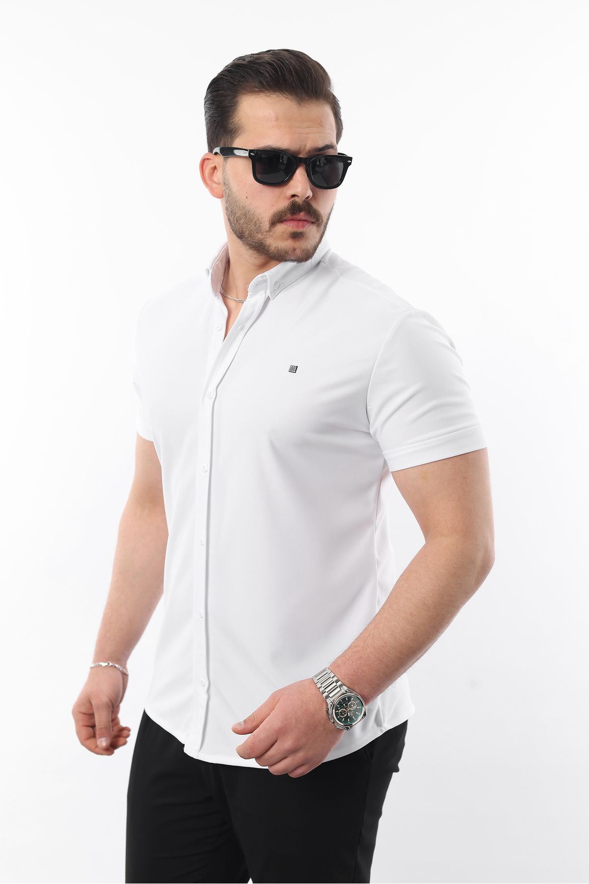 Erkek Kısa Kollu Slim Fit Yazlık Basic Şık Gömlek