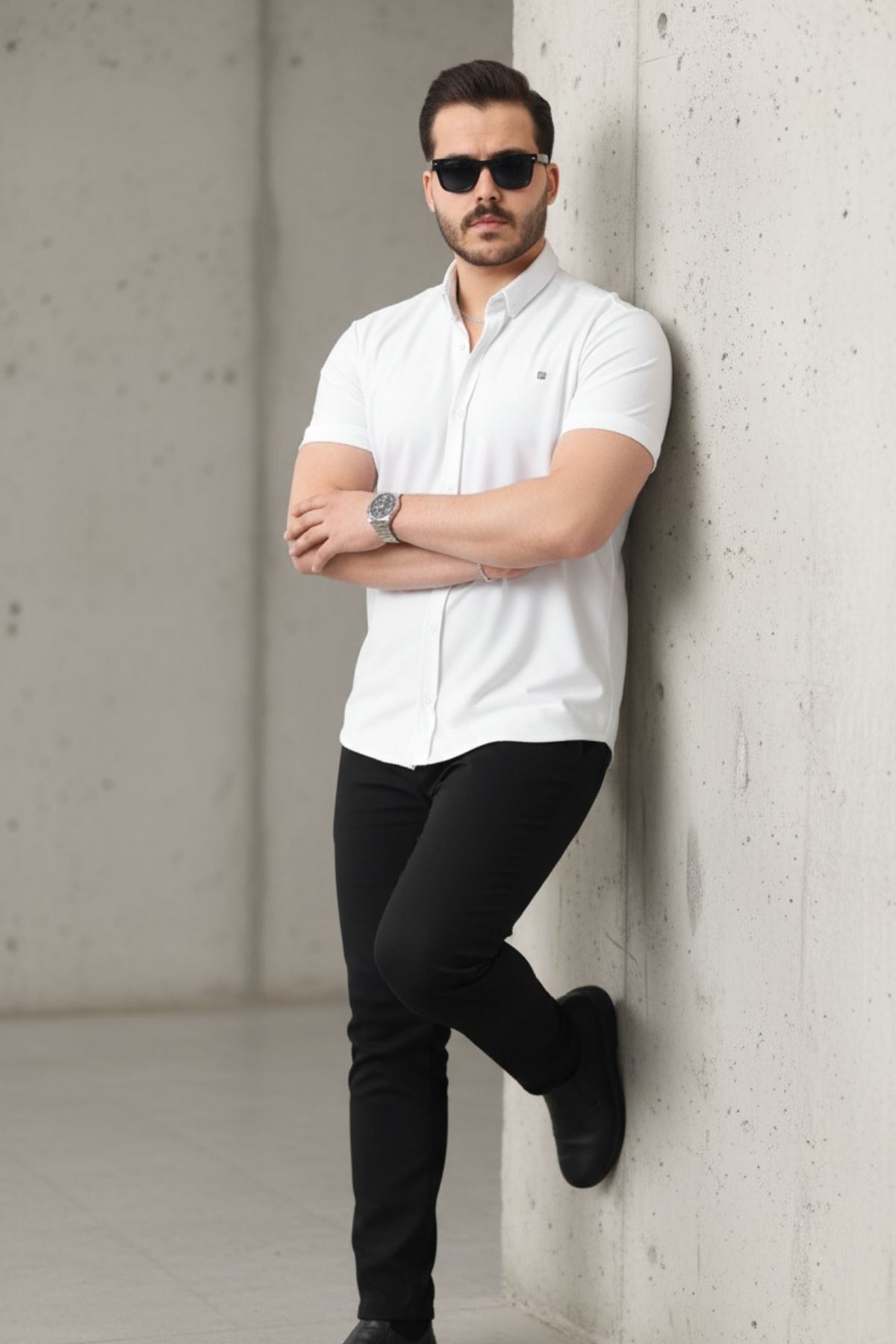 Erkek Kısa Kollu Slim Fit Yazlık Basic Şık Gömlek