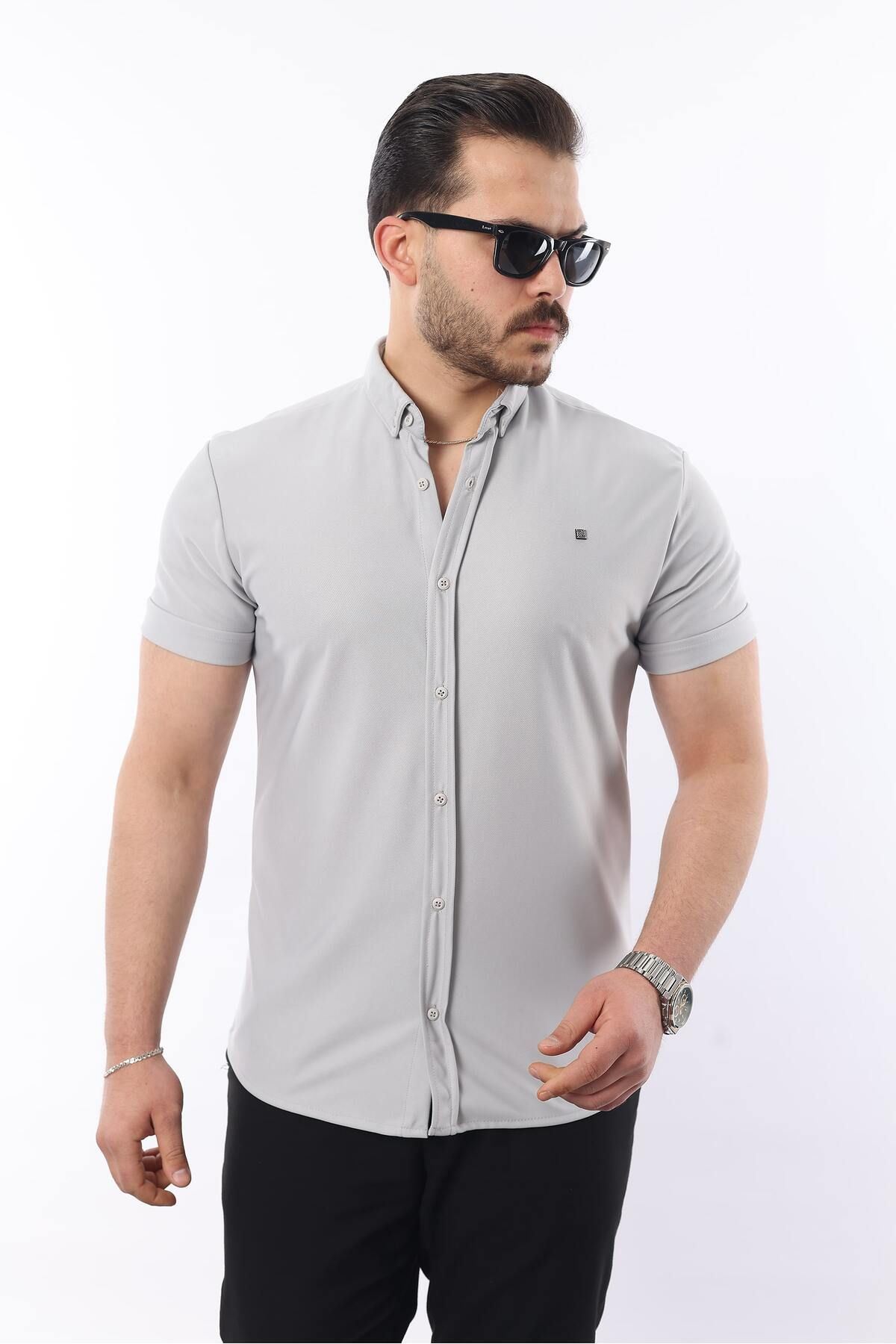 Erkek Kısa Kollu Slim Fit Yazlık Basic Şık Gömlek