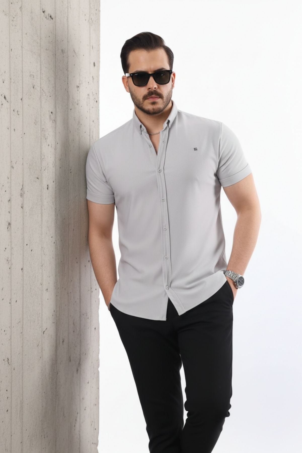 Erkek Kısa Kollu Slim Fit Yazlık Basic Şık Gömlek
