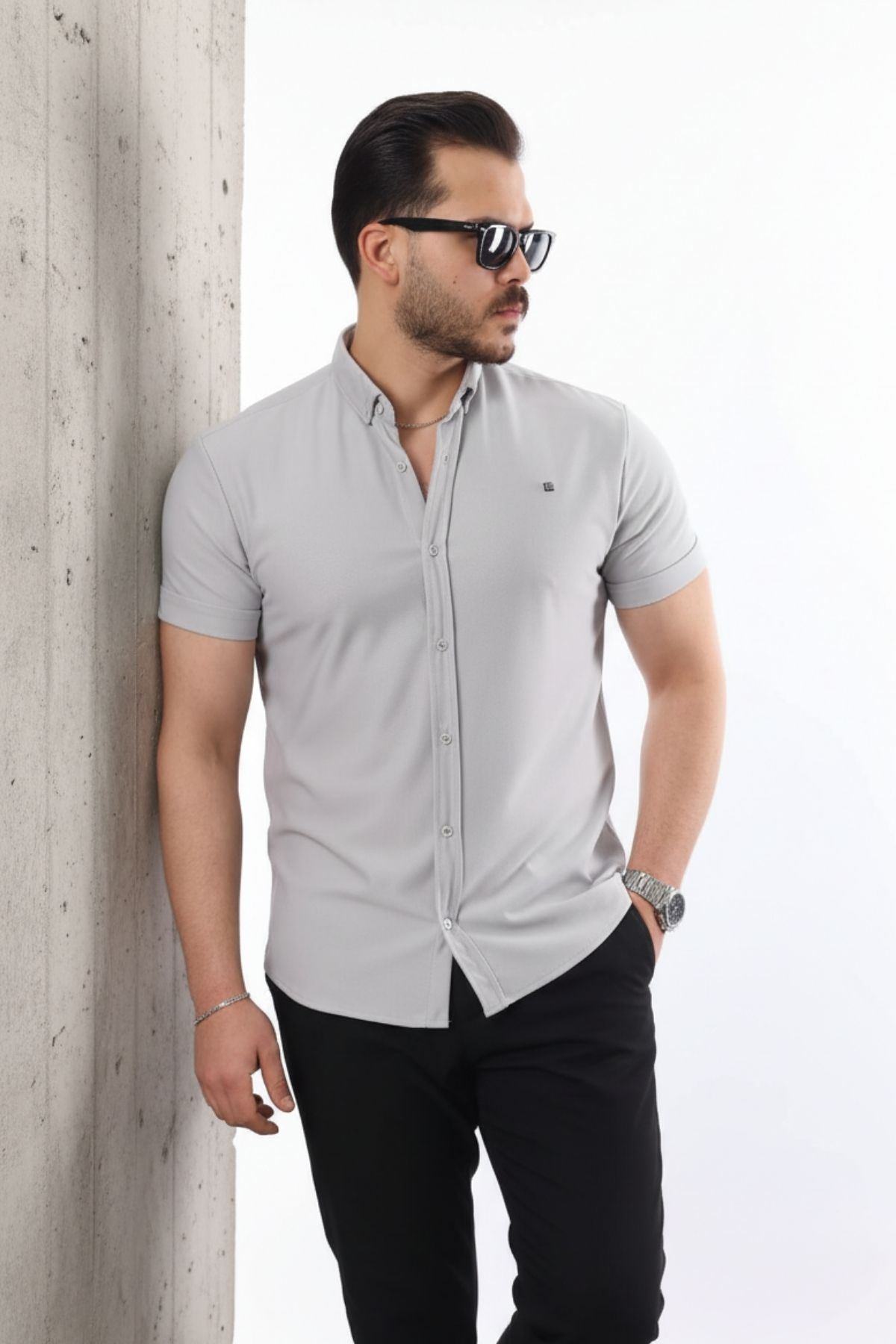 Erkek Kısa Kollu Slim Fit Yazlık Basic Şık Gömlek
