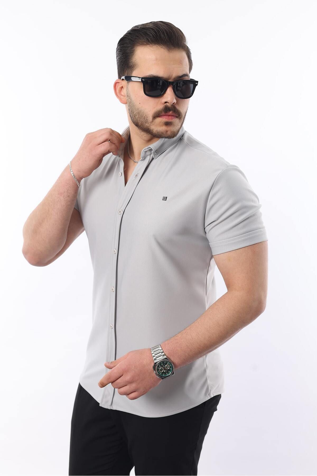 Erkek Kısa Kollu Slim Fit Yazlık Basic Şık Gömlek