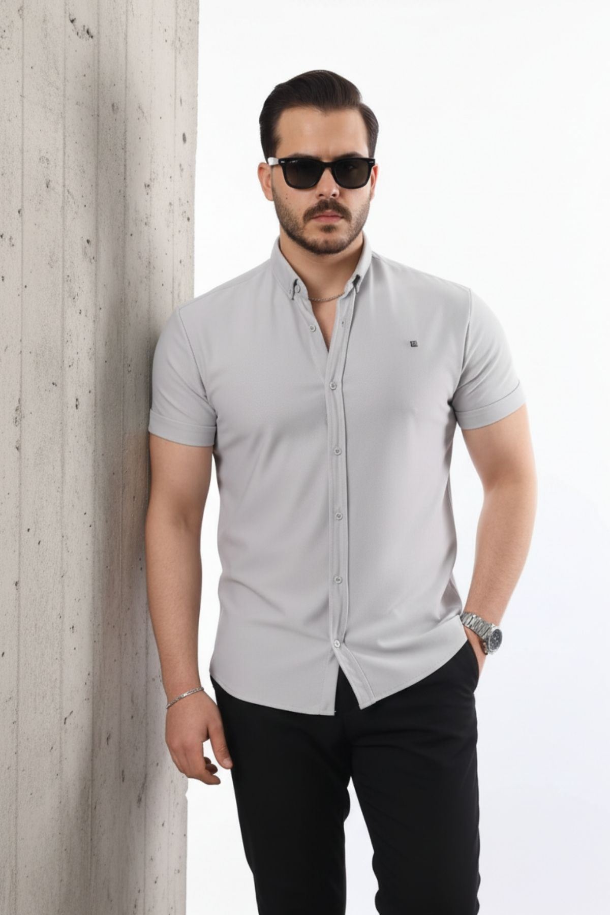 Erkek Kısa Kollu Slim Fit Yazlık Basic Şık Gömlek