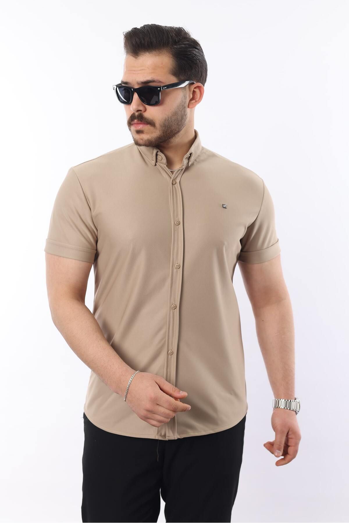 Erkek Kısa Kollu Slim Fit Yazlık Basic Şık Gömlek