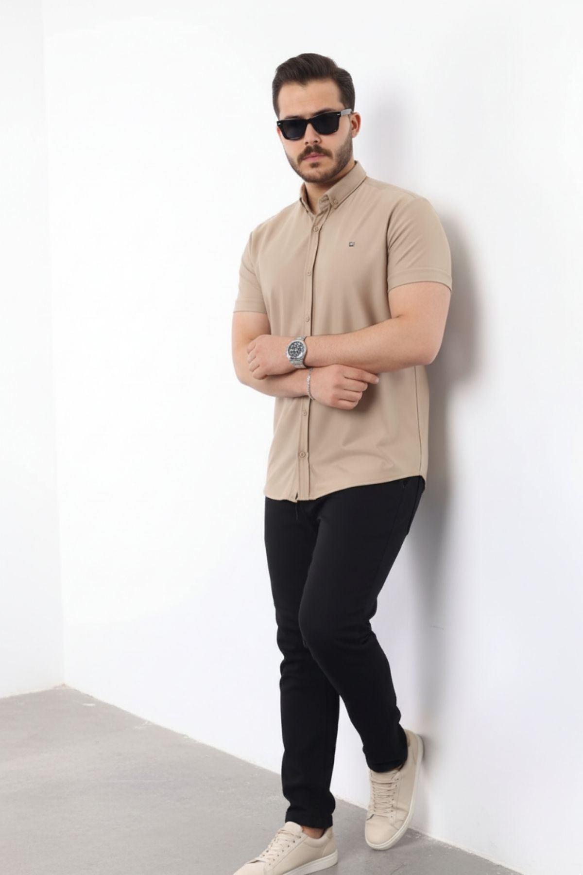 Erkek Kısa Kollu Slim Fit Yazlık Basic Şık Gömlek