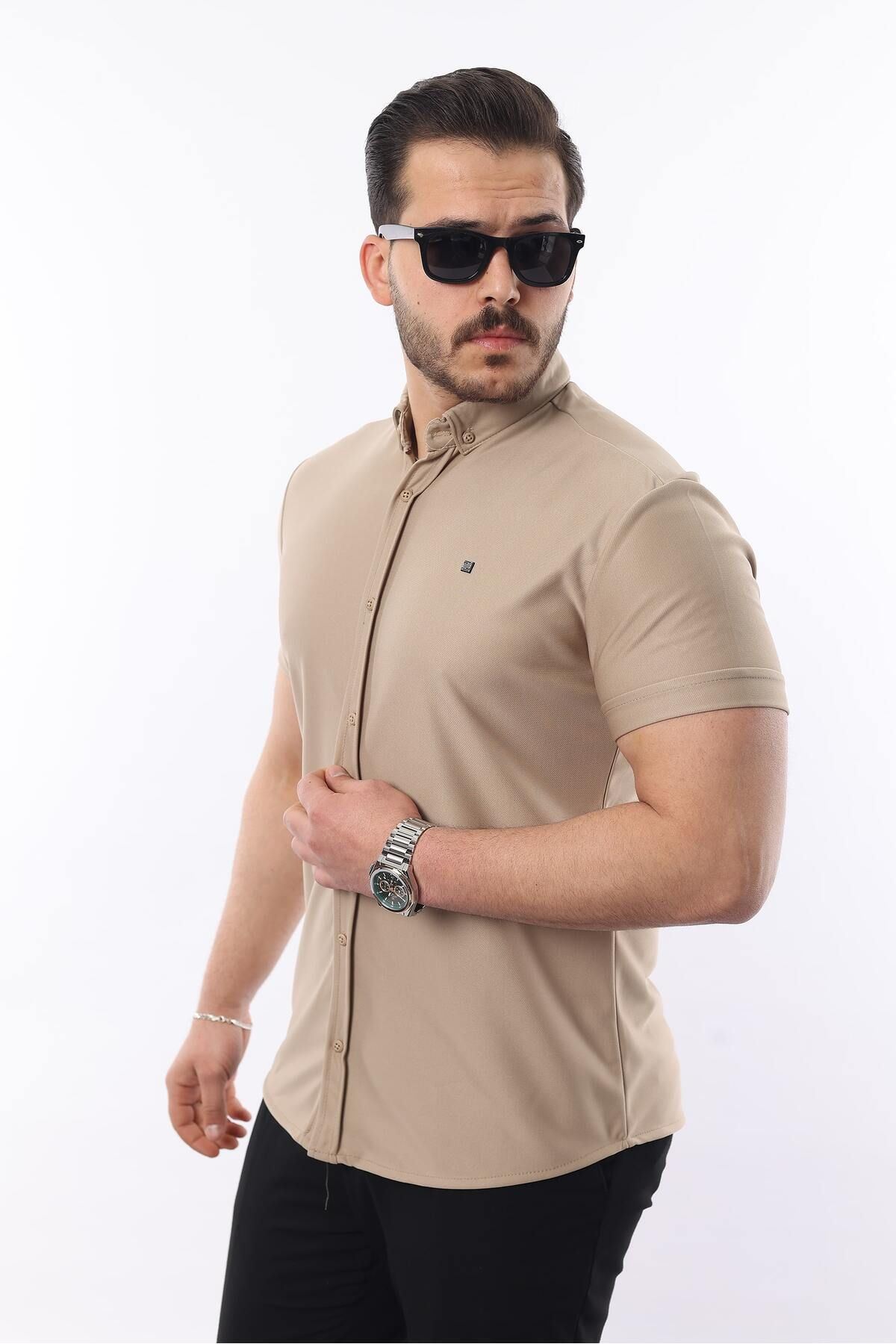 Erkek Kısa Kollu Slim Fit Yazlık Basic Şık Gömlek