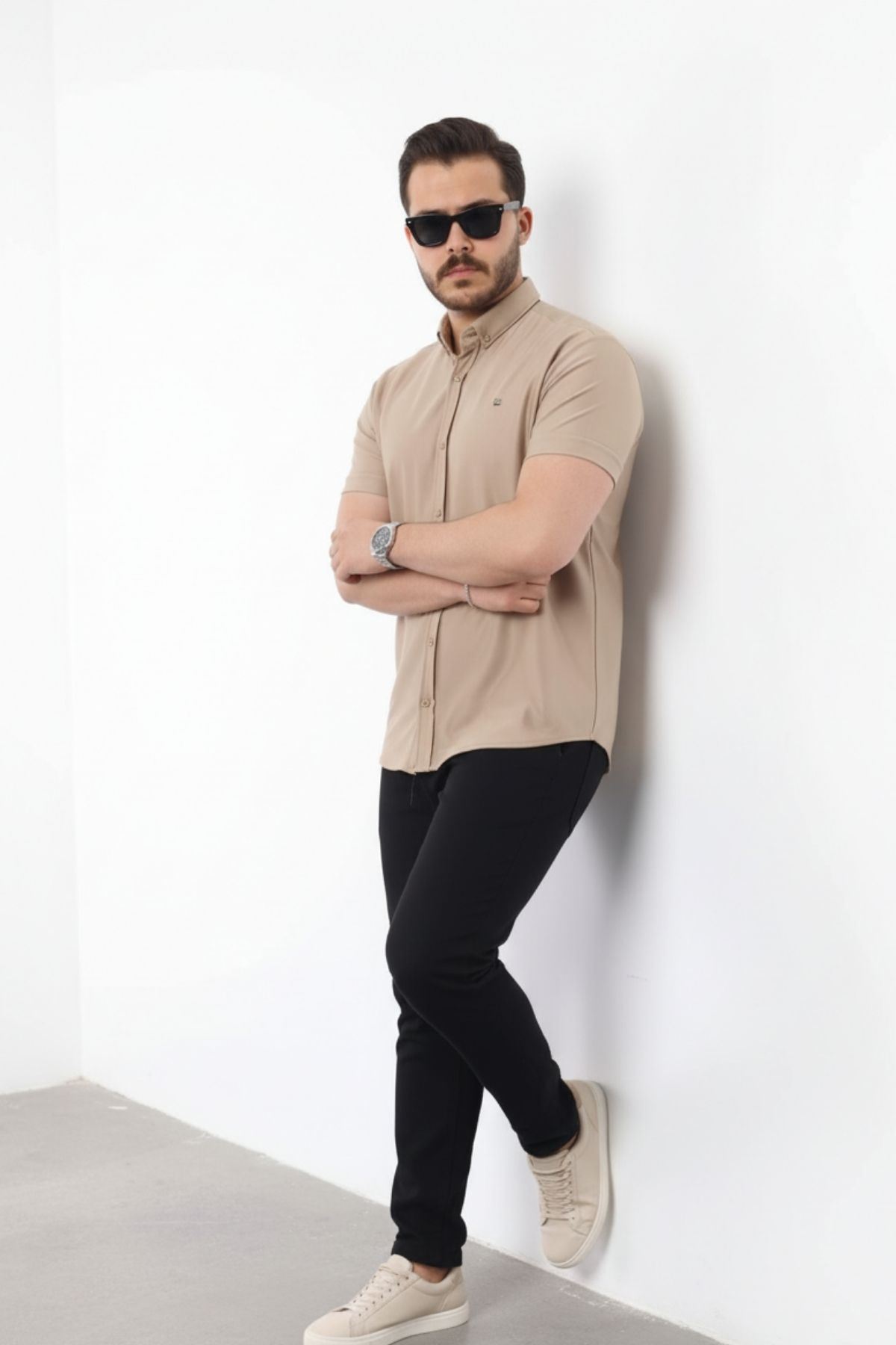 Erkek Kısa Kollu Slim Fit Yazlık Basic Şık Gömlek