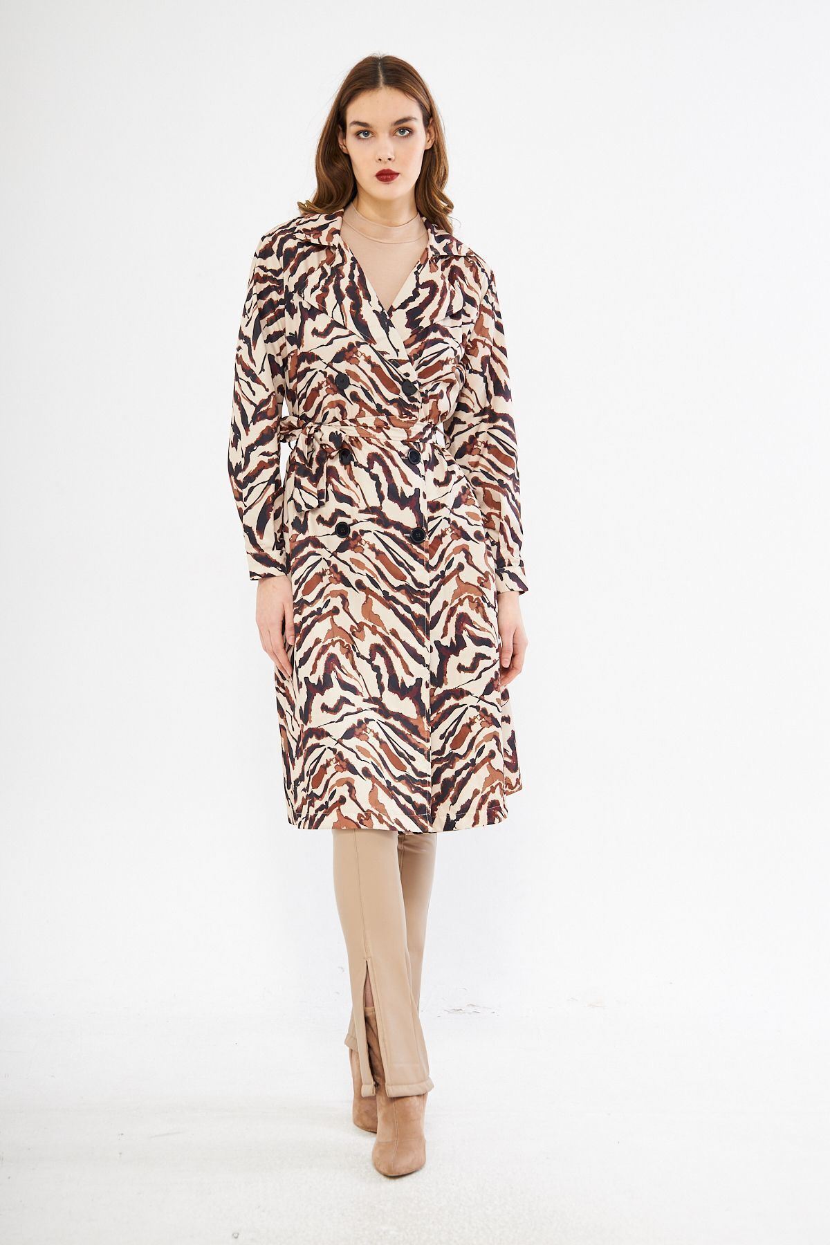 Astarsız Cepli Düğmeli Kuşaklı Yazlık Trenç