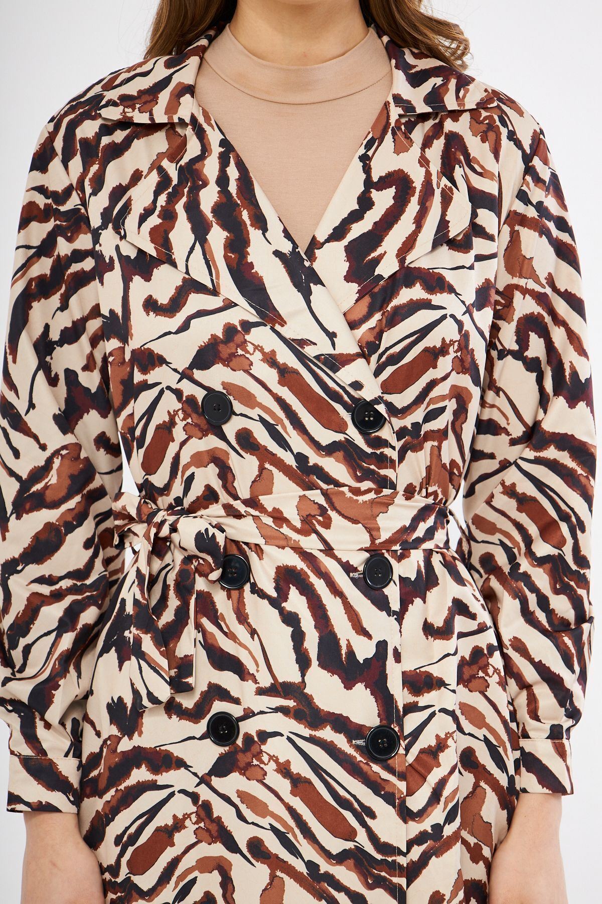 Astarsız Cepli Düğmeli Kuşaklı Yazlık Trenç