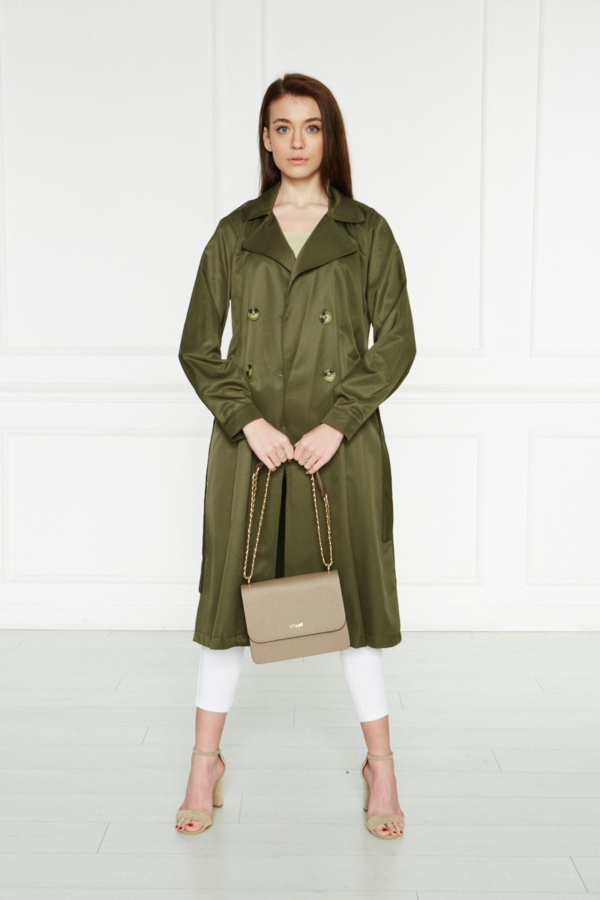 Astarsız Cepli Düğmeli Kuşaklı Yazlık Trenç