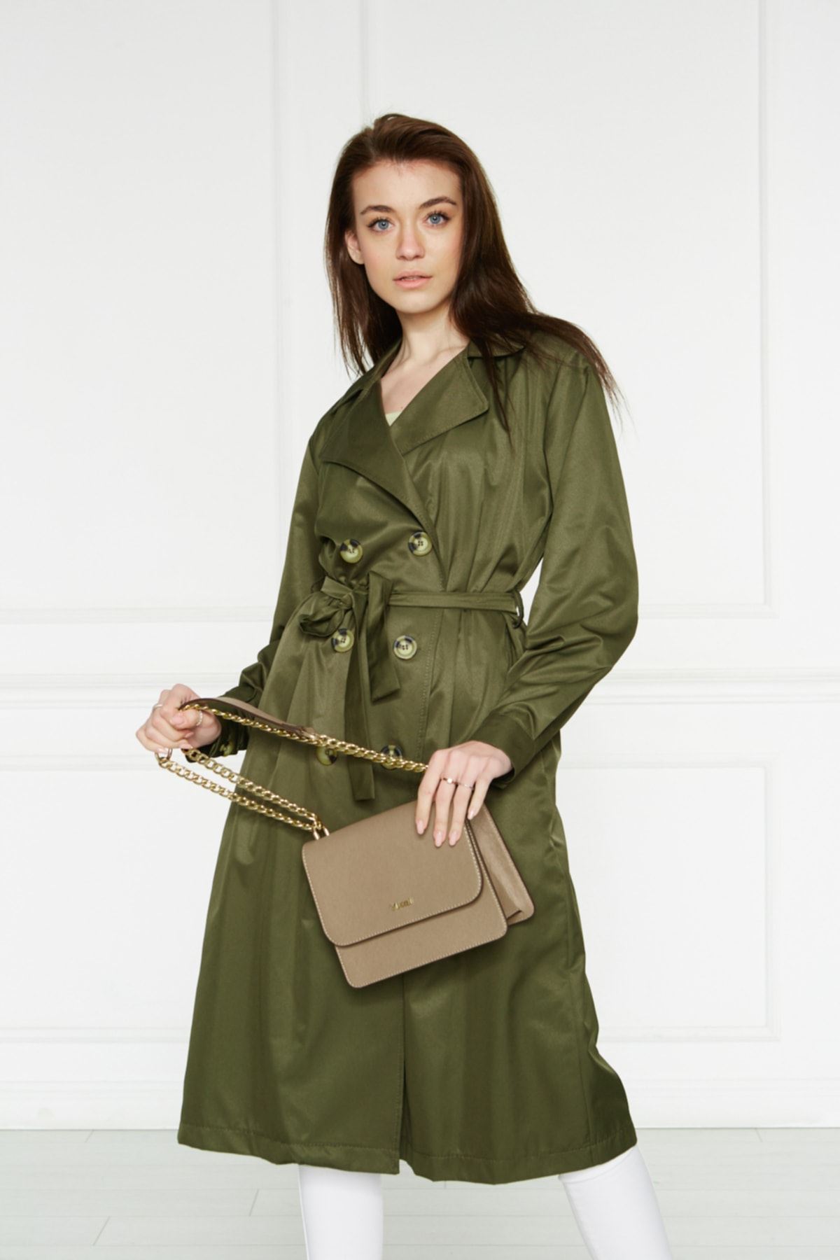 Astarsız Cepli Düğmeli Kuşaklı Yazlık Trenç