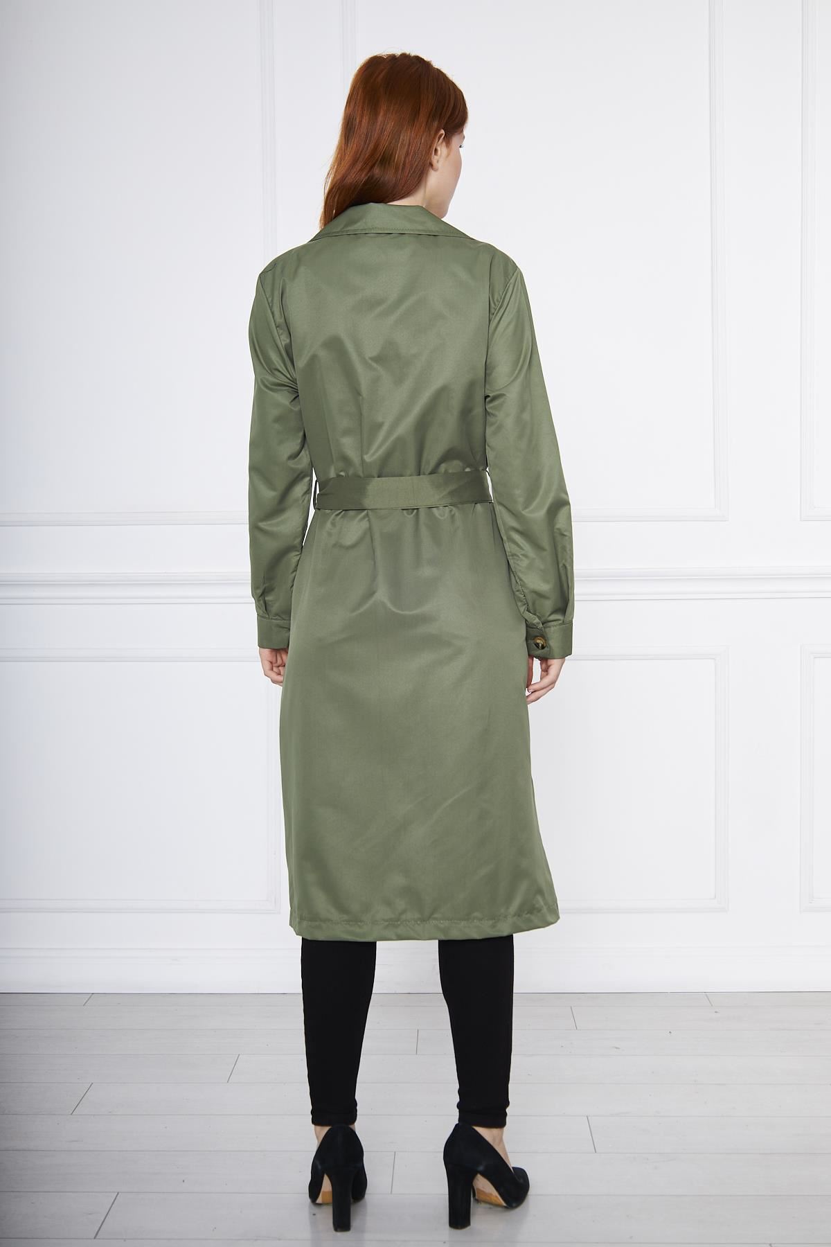 Astarsız Cepli Düğmeli Kuşaklı Yazlık Trenç