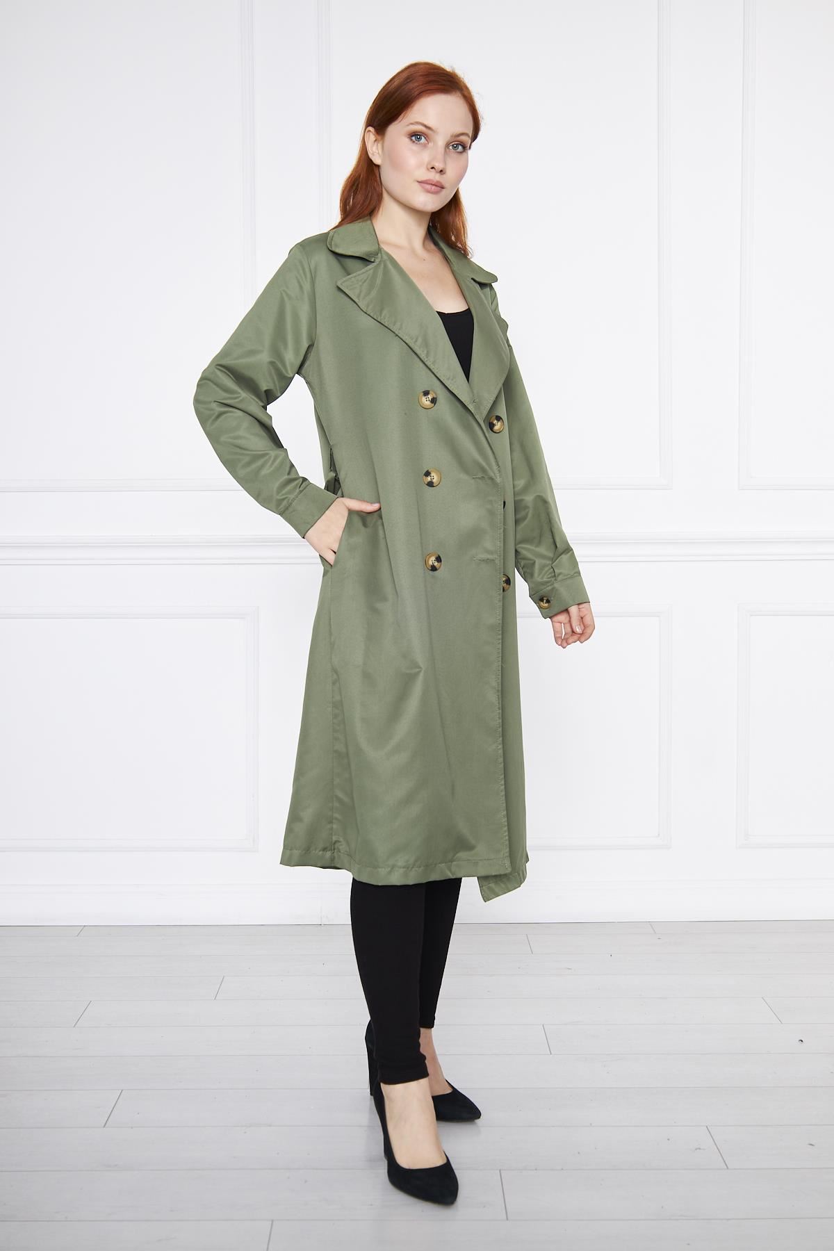 Astarsız Cepli Düğmeli Kuşaklı Yazlık Trenç