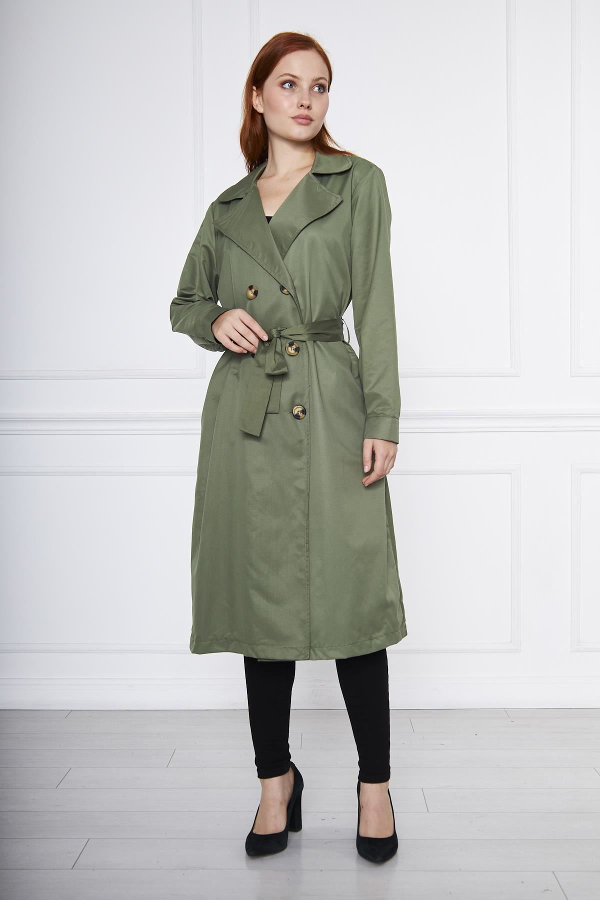 Astarsız Cepli Düğmeli Kuşaklı Yazlık Trenç